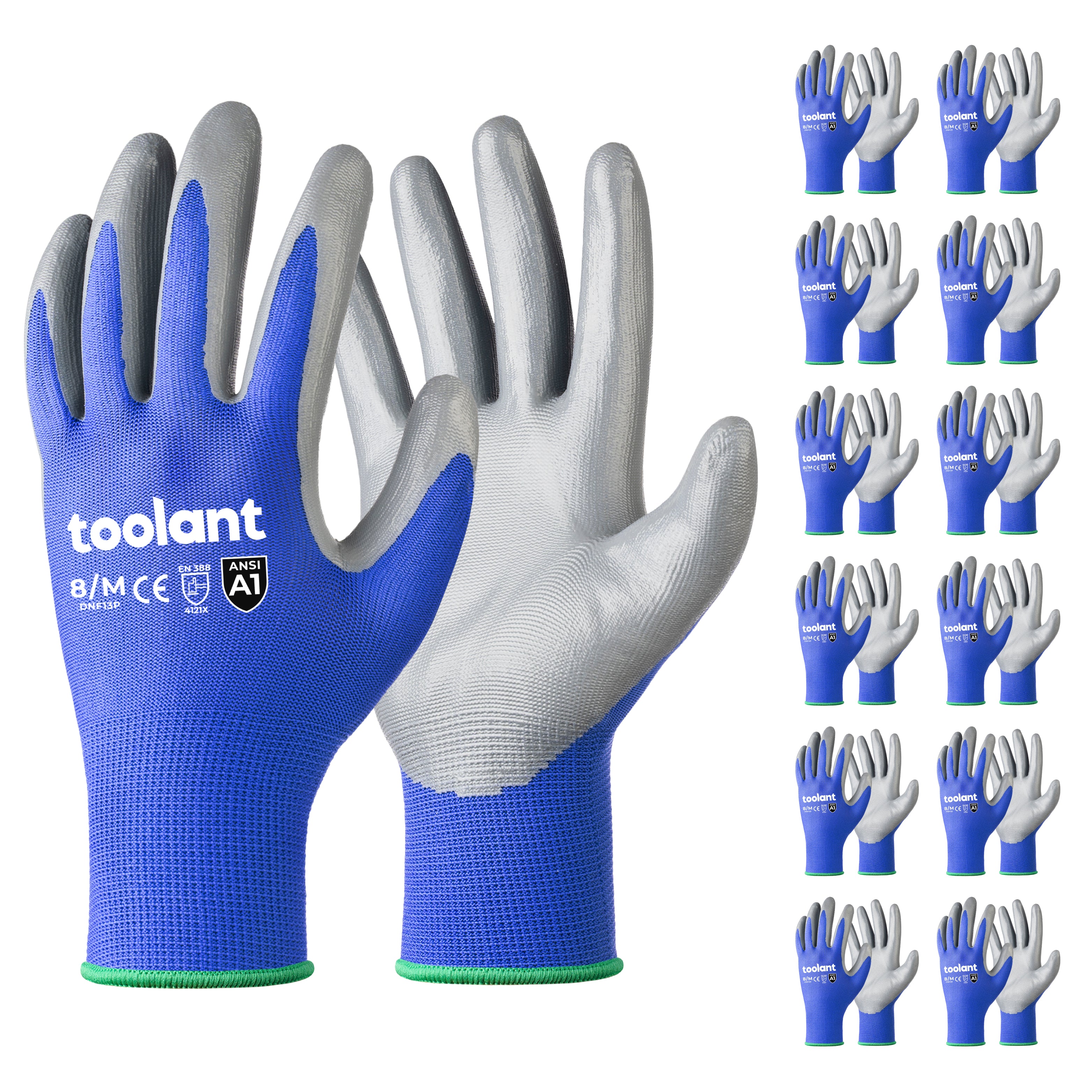 12 Pairs Mastpur Nitrile Coated Work Gloves – Great Grip & Durability