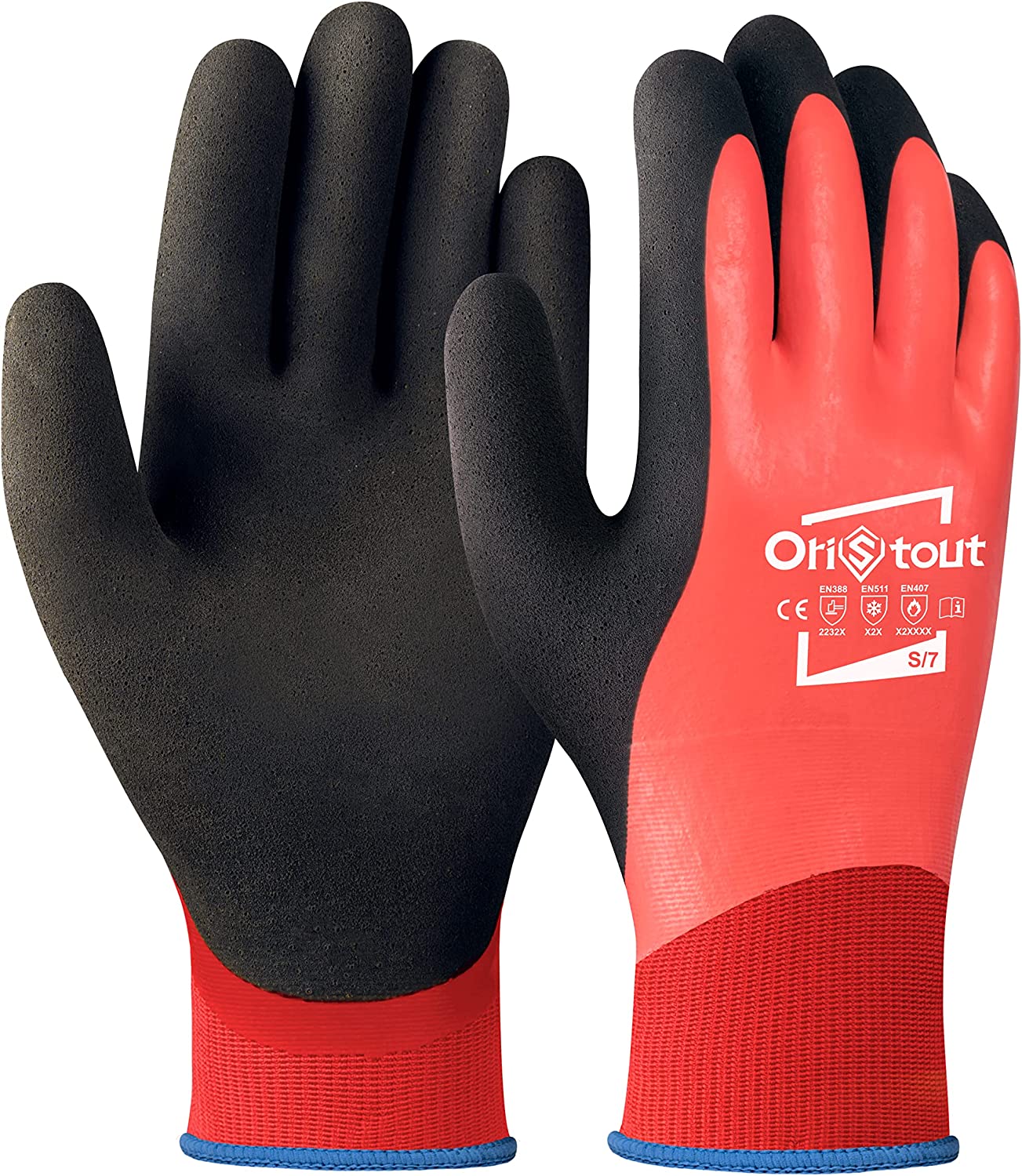Better Grip Winter Insulated Double Lining Rubber Coated Work Gloves, 3  pairs/pack, Red/Extra Large 