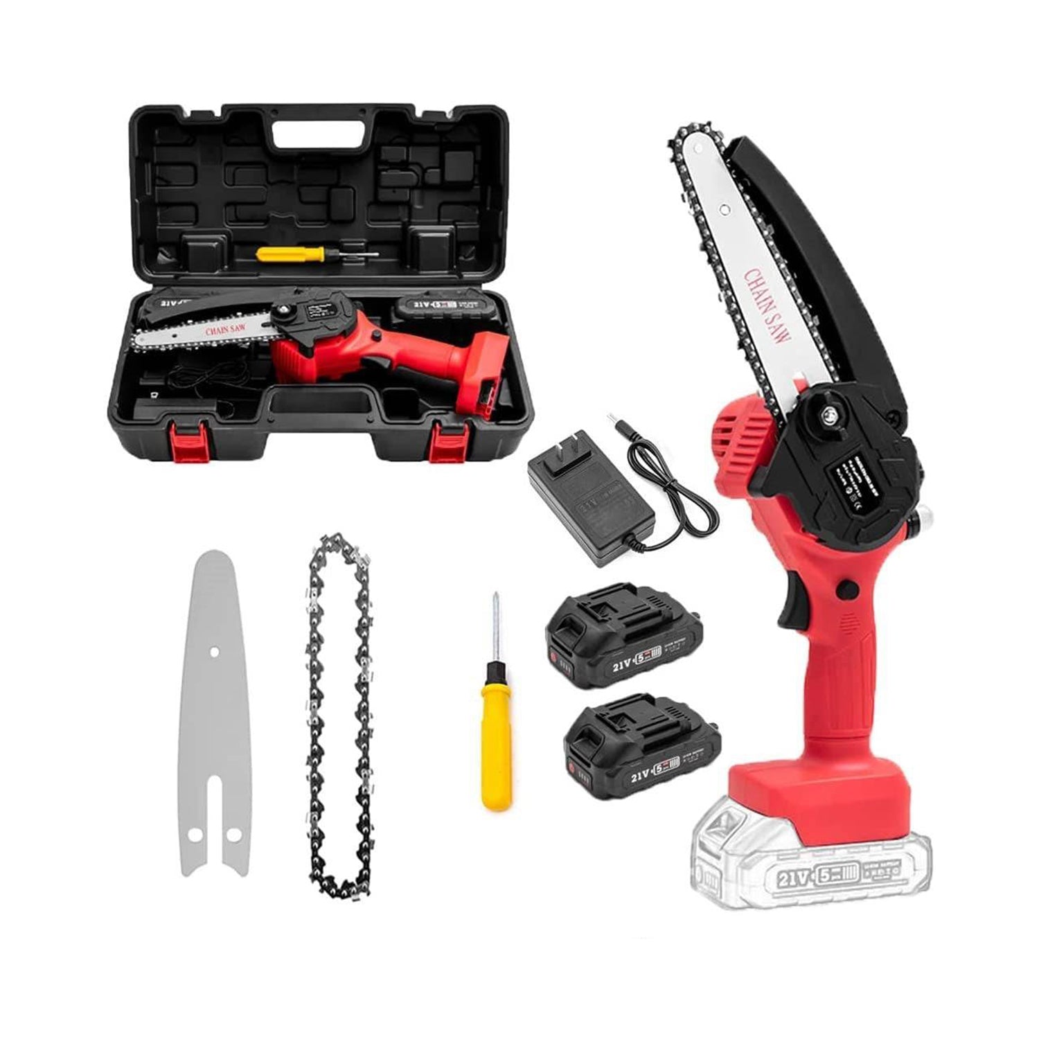 Cordless Electric Mini Chainsaw Rechargeable 6in Wood Cutter Saw