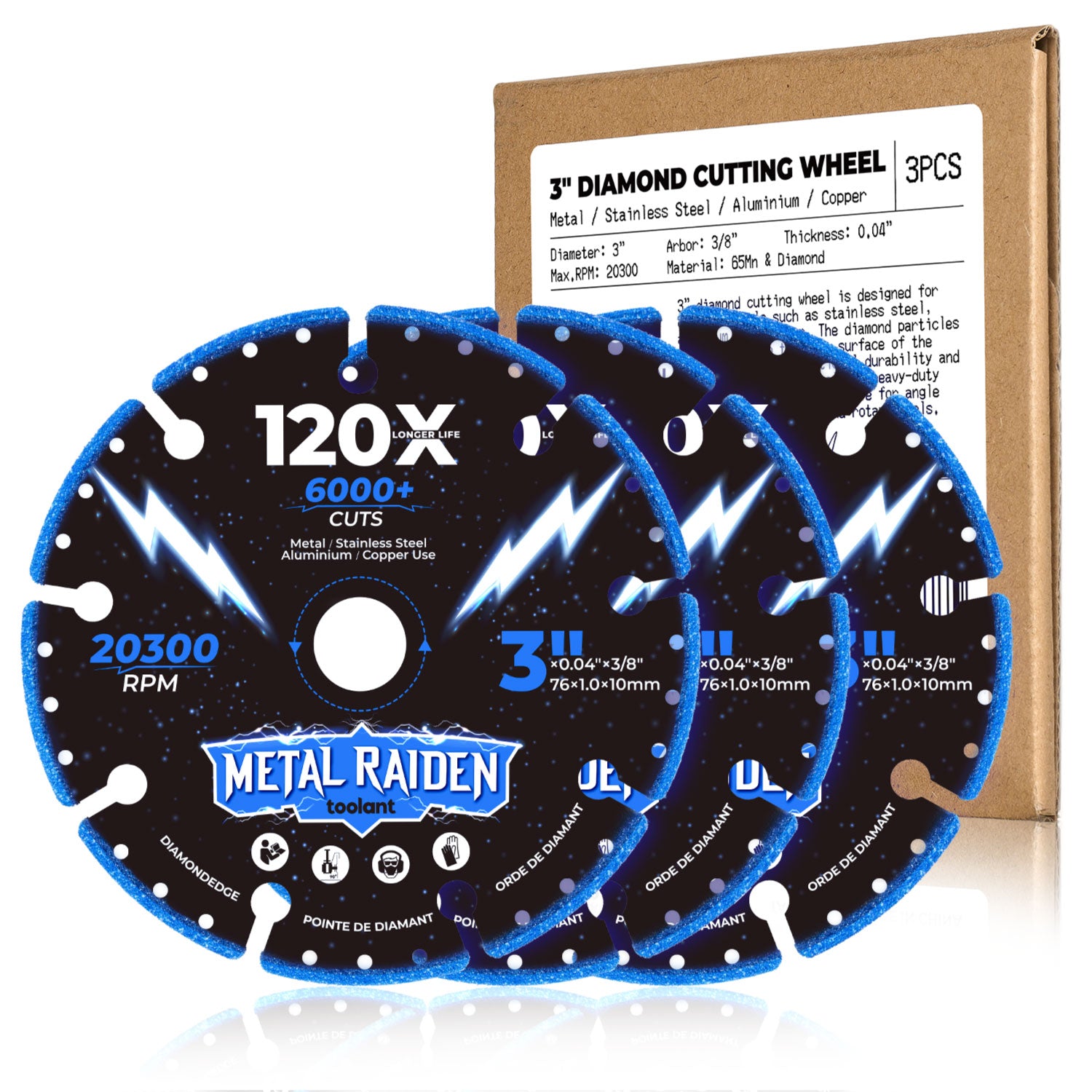 Diamond cutting wheel for metal,3", 3pcs