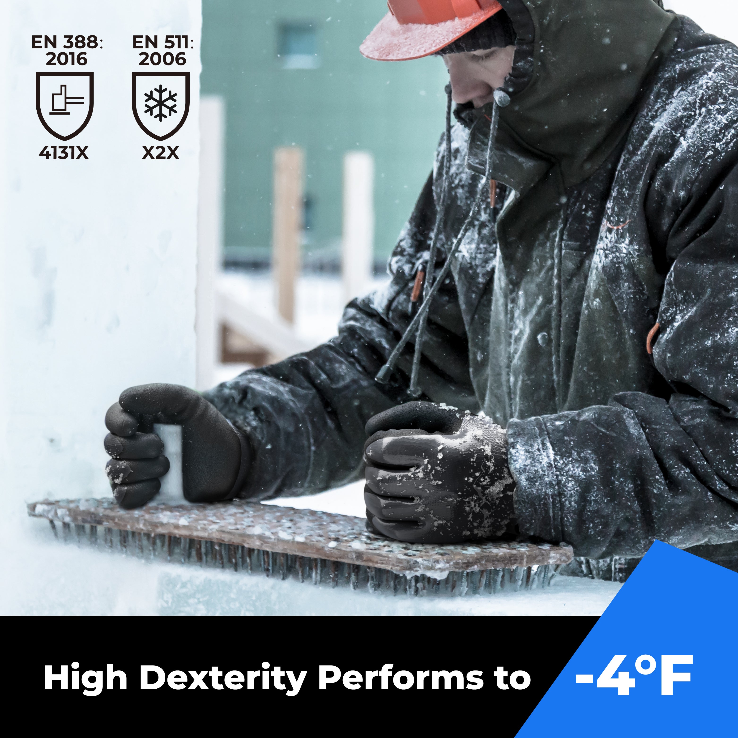 Waterproof and Oil Resistant Winter Gloves, Double Nitrile Dipped for Heavy-duty Construction in Winter