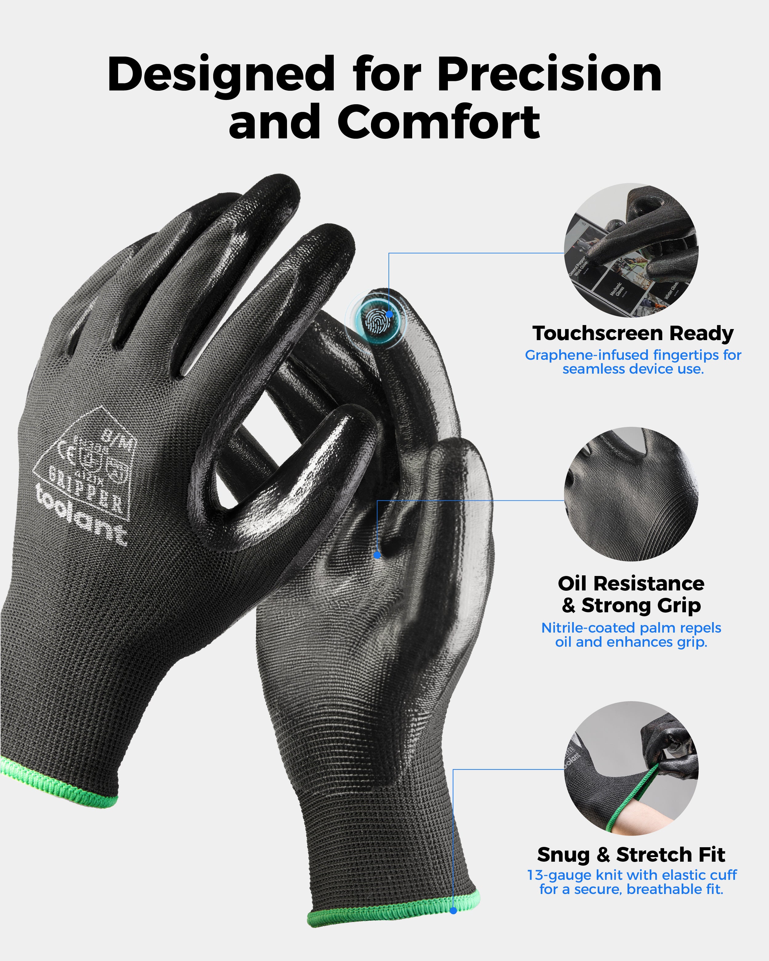 Oil Resistant Nitrile Coating Work Gloves, 12-Pairs
