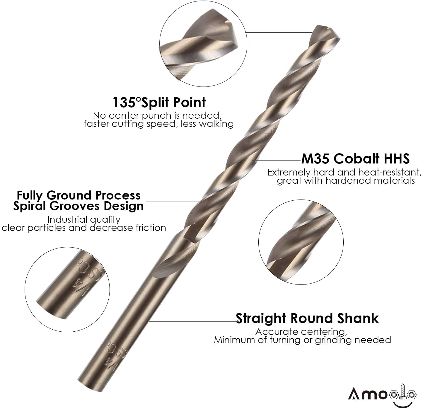 amoolo Cobalt Twist Drill Bits, High Speed Steel, Woodworking, Multiple Choice