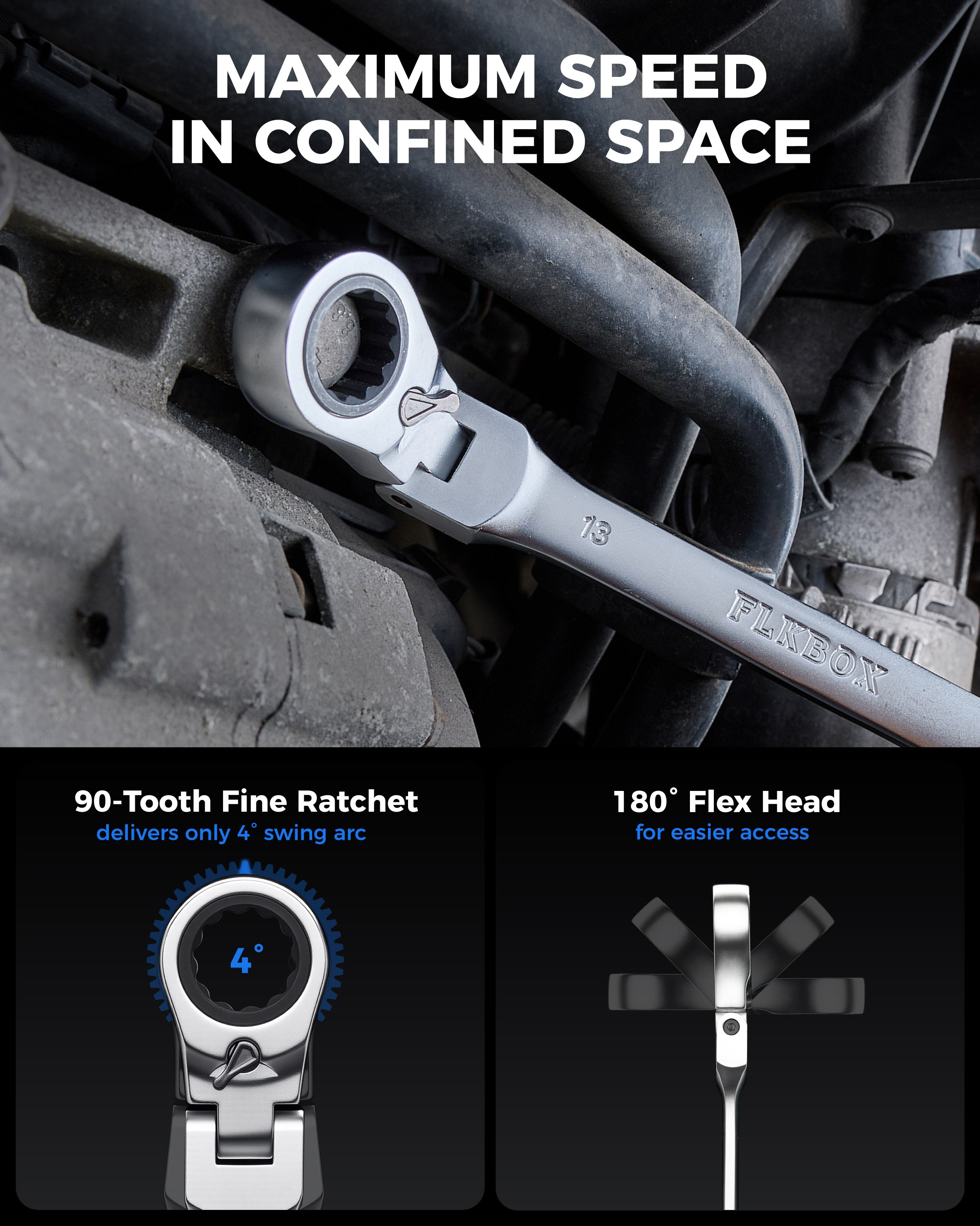 Reversible Flex-Head Ratchet Wrench Set