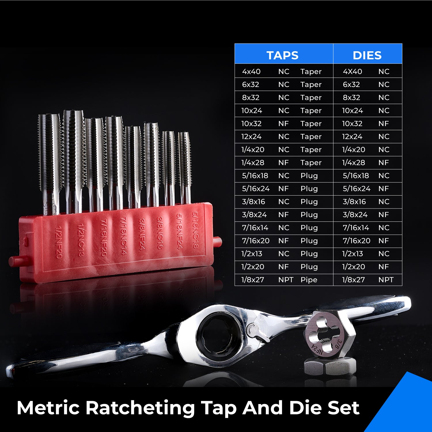 SAE Ratcheting Tap and Die Set
