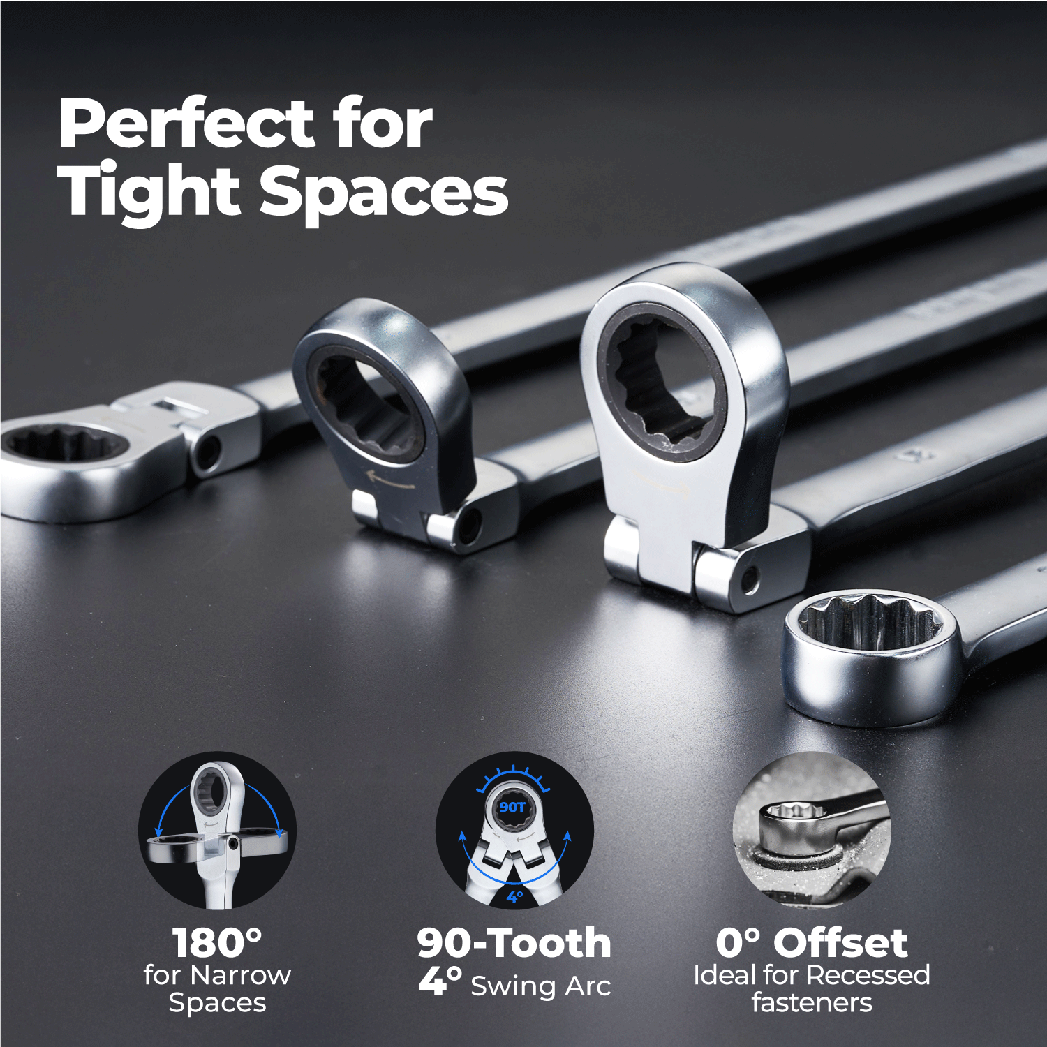 Extra Long Flex Head & Double Box End Ratcheting Wrench Set