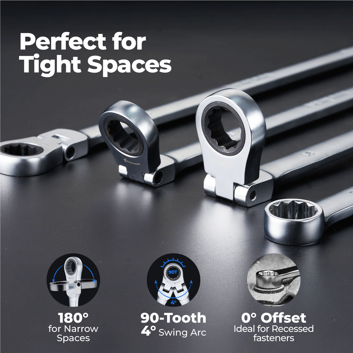 Icon Double Box Long Ratcheting Extra Long Flex Head & Double Box End Ratcheting Wrench Set