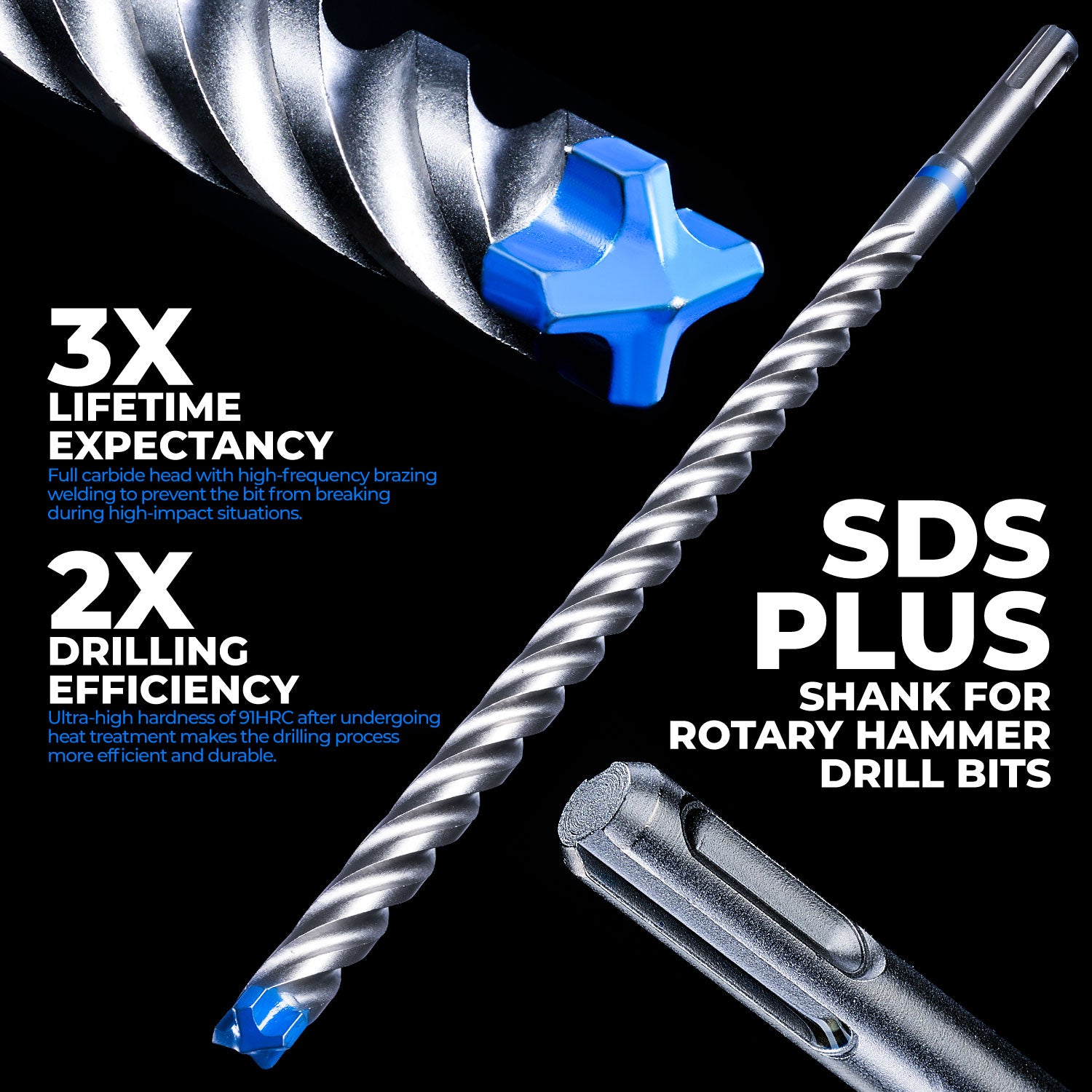 SDS Plus Rotary Hammer Drill Bits with Carbide-Tip for Bricks, Blocks, Stone