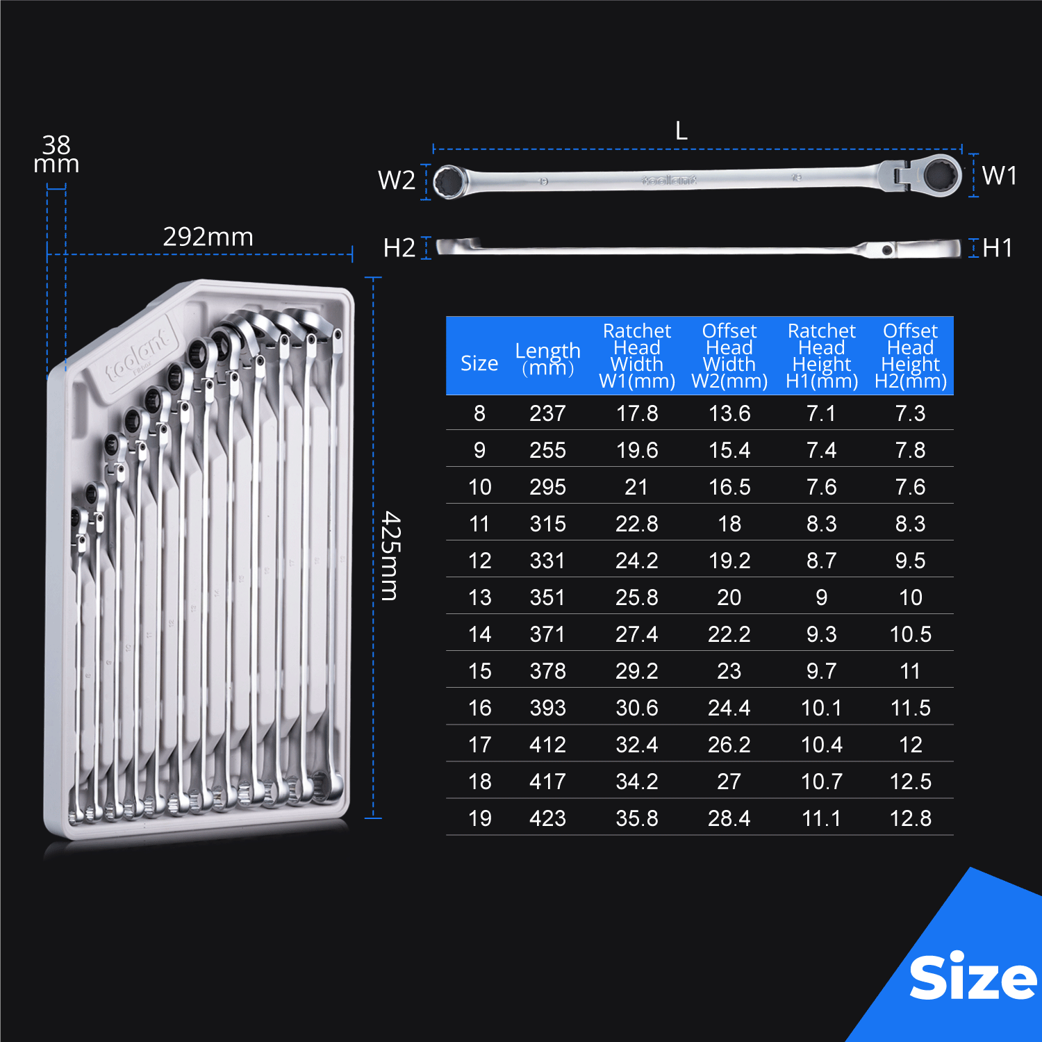 Extra Long Flex Head & Double Box End Ratcheting Wrench Set