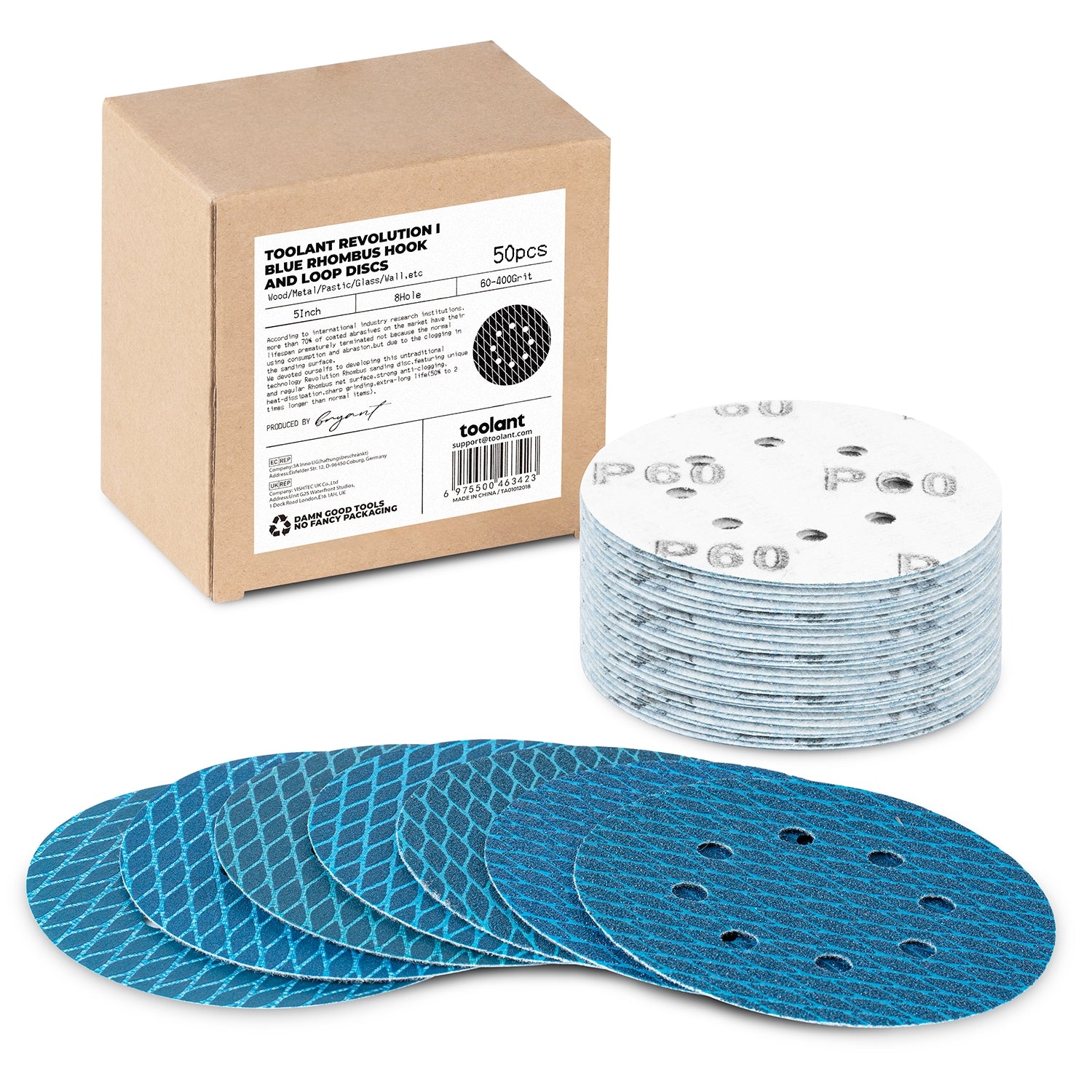 Diamond Shape 5 Inch & 6 Inch 8 Hole Dust-Free Sanding Disc Hook and Loop Pads