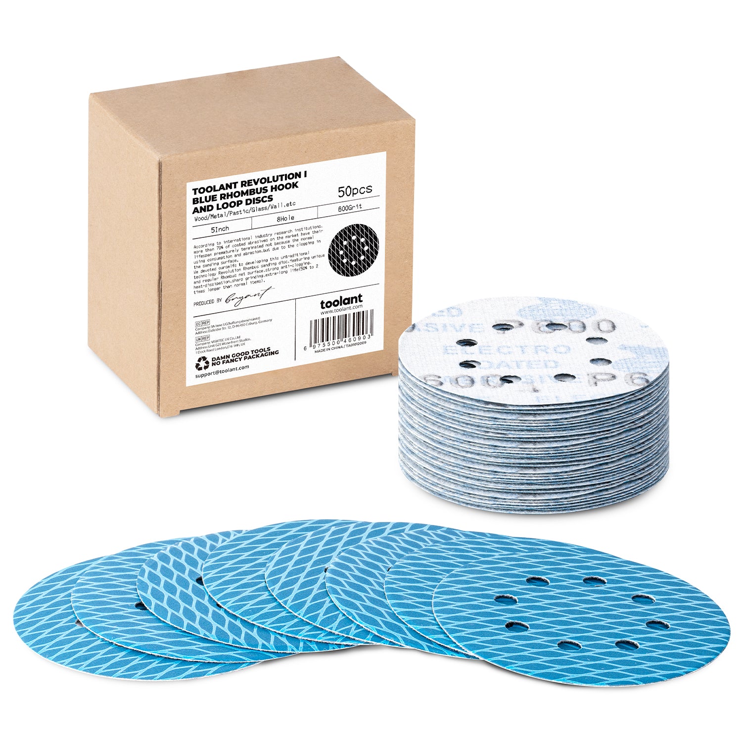 Diamond Shape 5 Inch & 6 Inch 8 Hole Dust-Free Sanding Disc Hook and Loop Pads