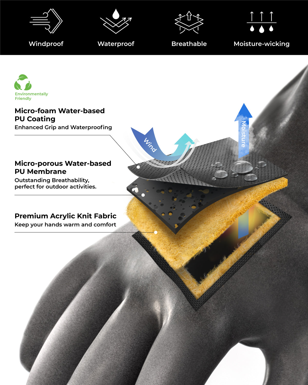 Balaena Waterproof Winter Gloves with Grip for Light Duty Works & Outdoors