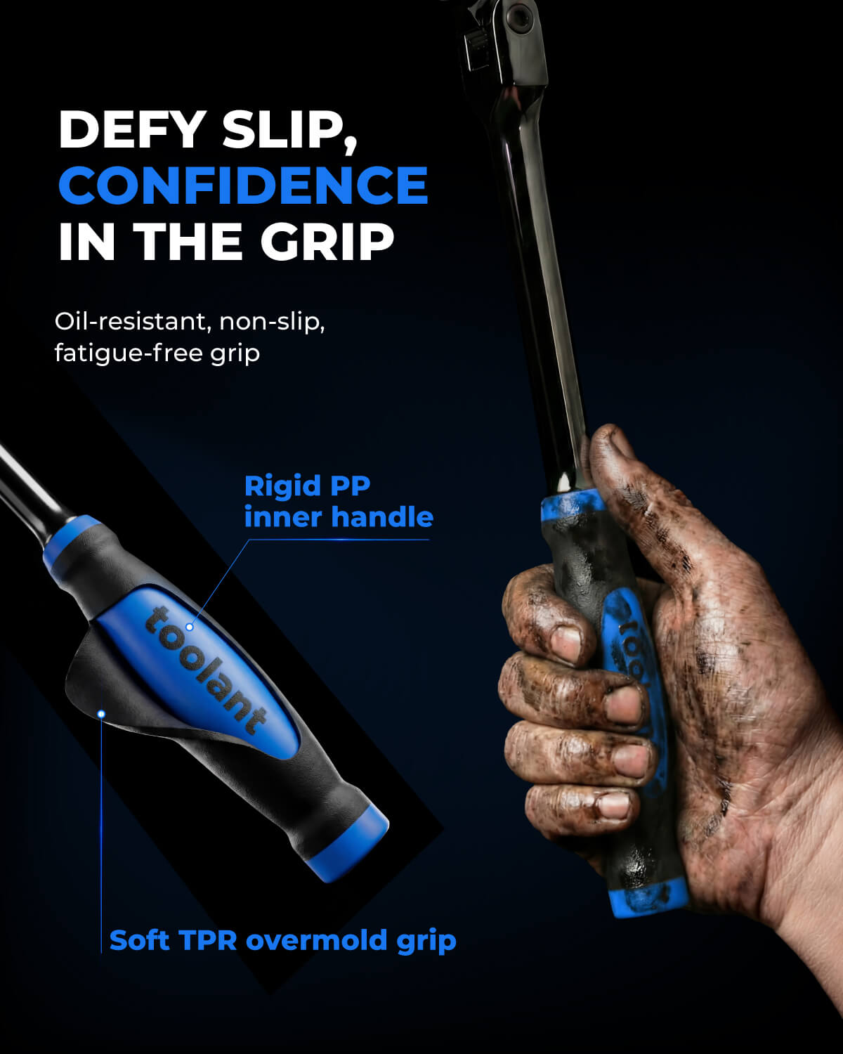 3/8" Drive Flex Head Ratchet Wrenches with Rubber Handle