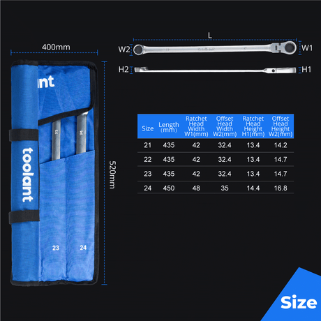 Extra Long Flex Head & Double Box End Ratcheting Wrench Set