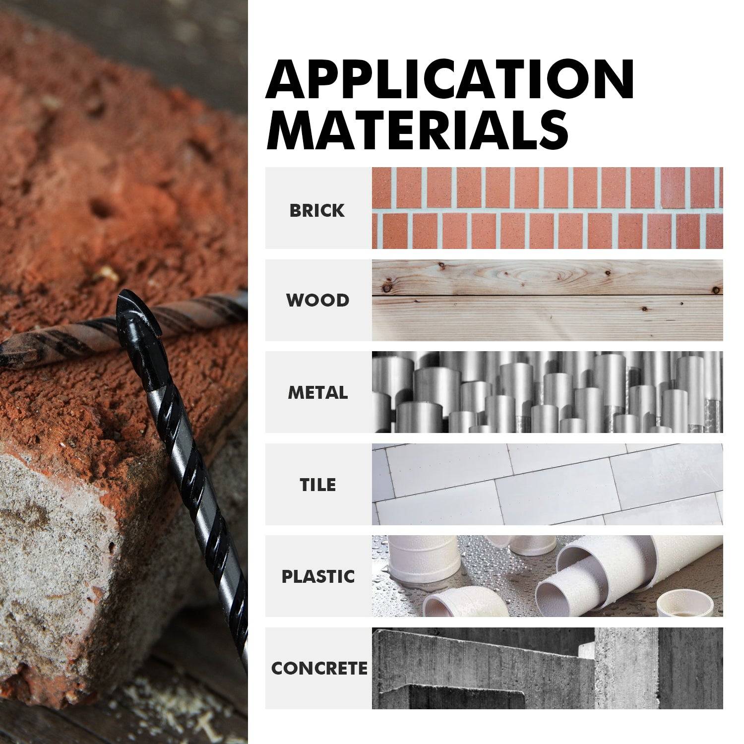 amoolo Carbide Tip Masonry Drill Bit Set, for Glass/Brick/Plastic/Cement/Wood/Tile/Etc