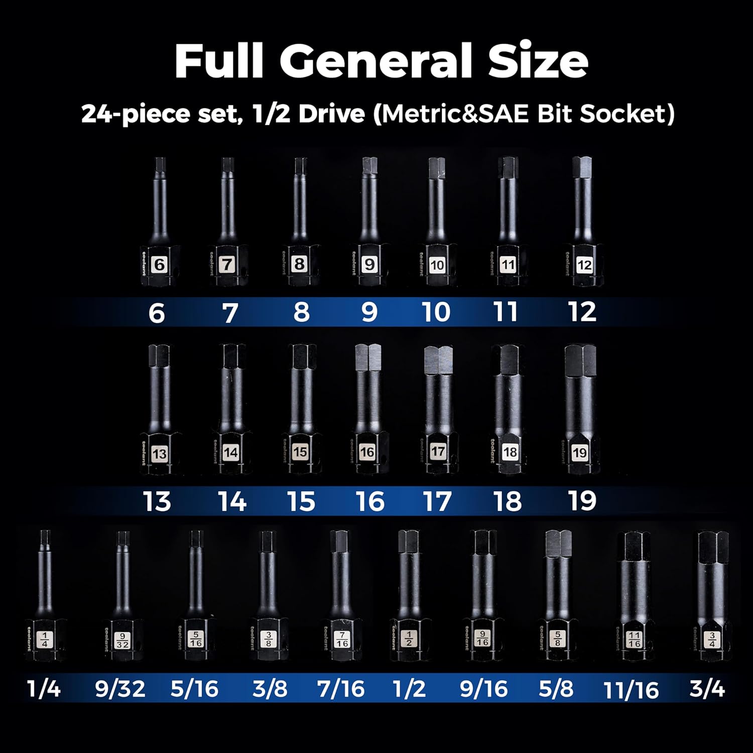 toolant 3/8"&1/2"impact hex bit socket set, hex drive