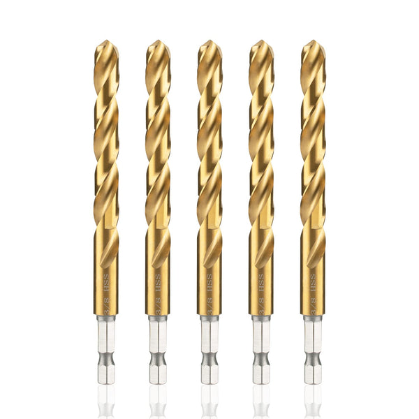 High Speed Steel Hex Shank Twist Drill Bits Set with Titanium Coating