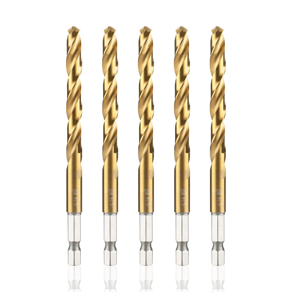 High Speed Steel Hex Shank Twist Drill Bits Set with Titanium Coating