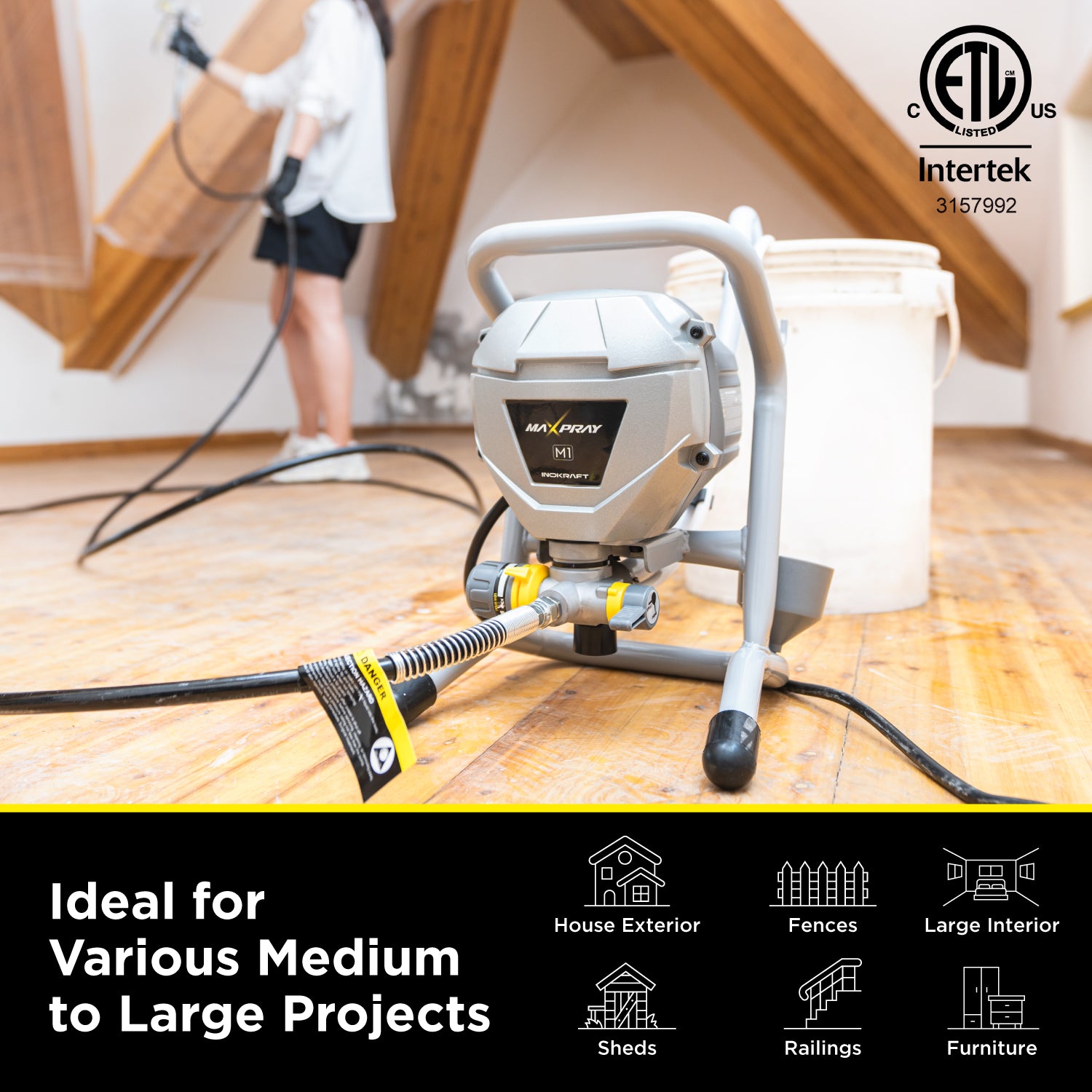 InoKraft MaXpray M1 Airless Paint Sprayer for Home Exterior & House Interior DIY Painting Projects