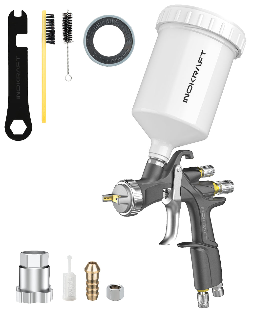 Premium Photo  Paint spray gun for painting on a gray background