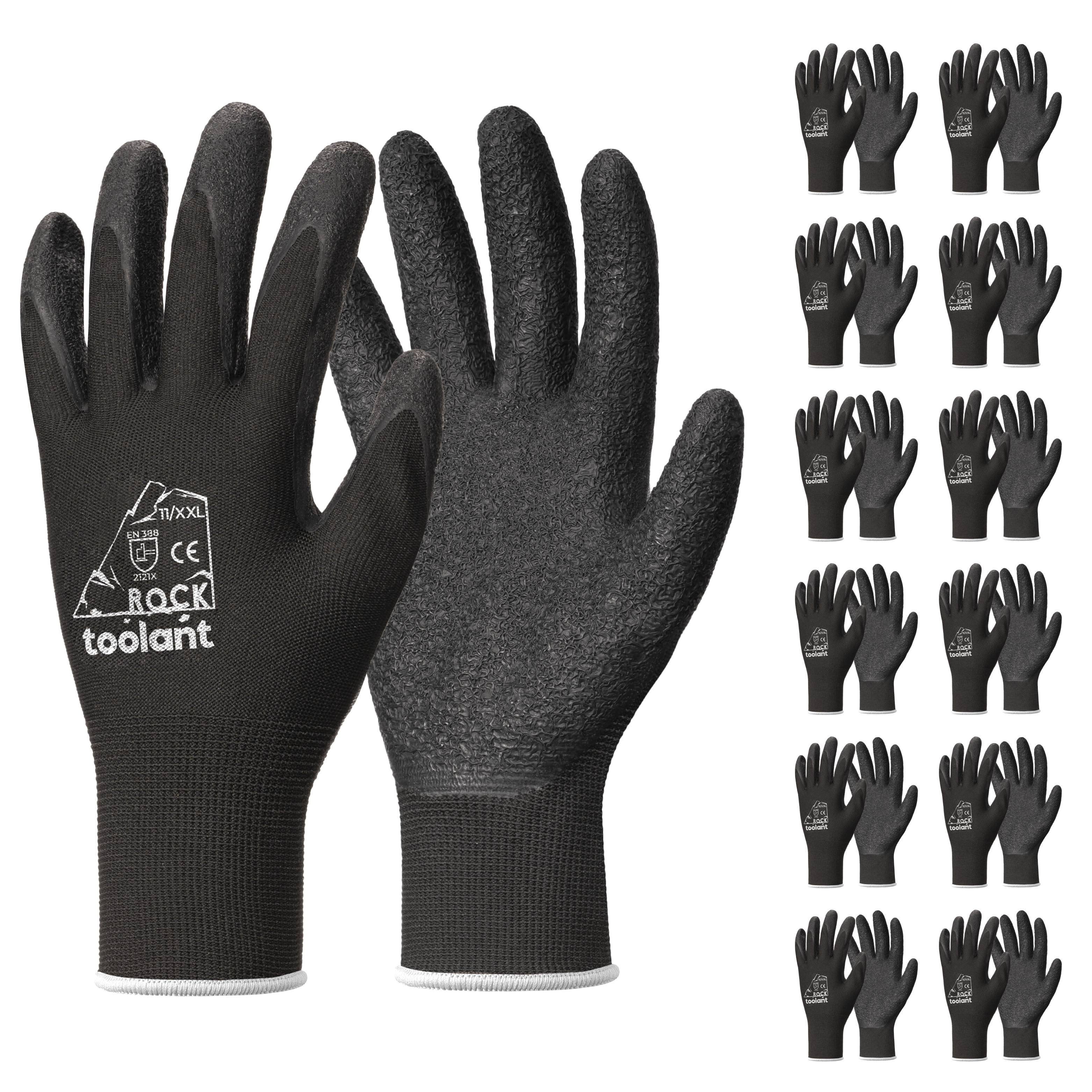 12 Pairs Crinkle Latex Rubber Hand Coated Safety Work Gloves for Men Women  General Multi Use Construction Warehouse Gardening Assembly Landscaping