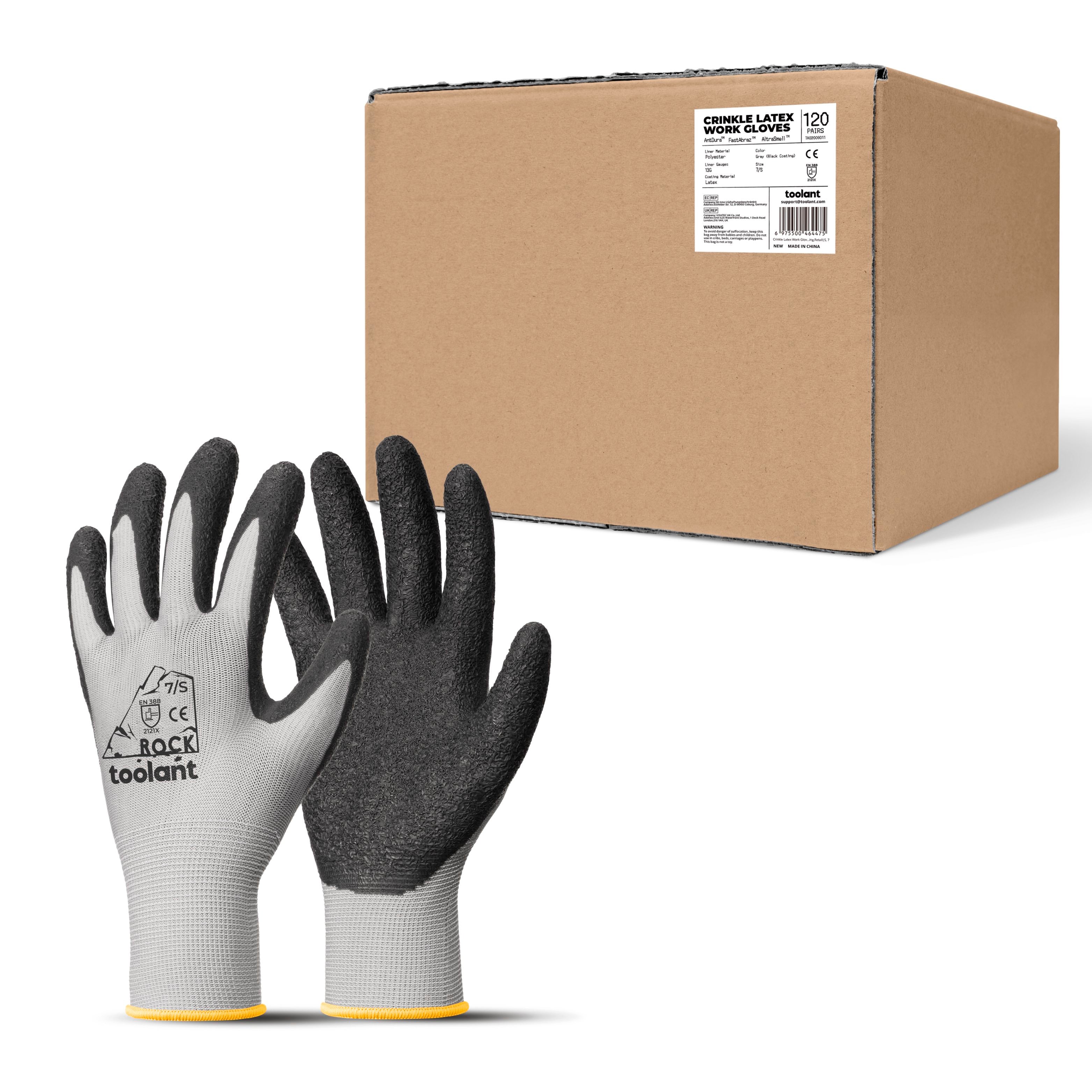 [Bulk Buy] Crinkle Latex Work Gloves, Value Pack Safety Gloves for Construction, Landscaping, and Warehouse Work