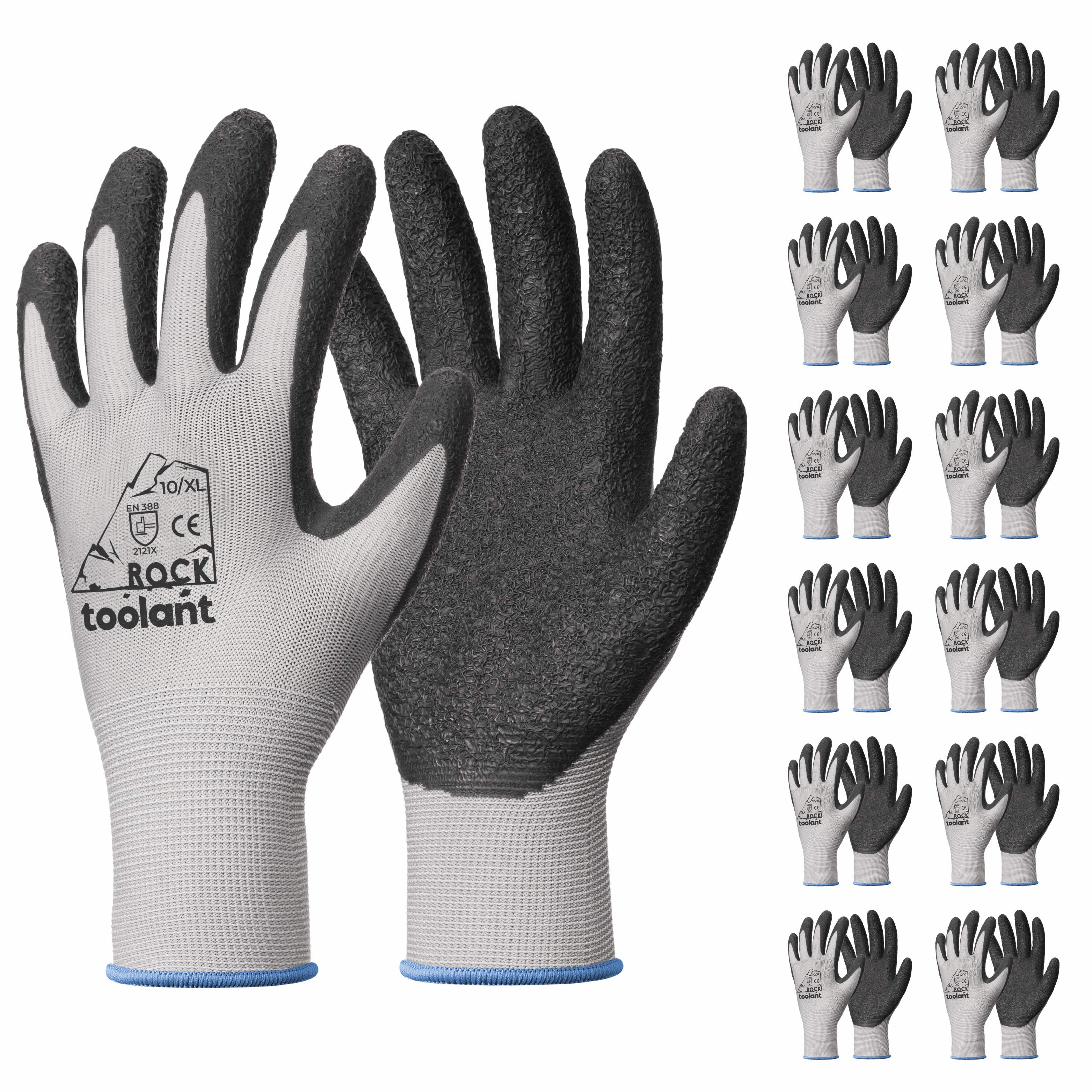 toolant Work Gloves, Crinkle Latex Rubber Gloves for Construction, Gardening, Warehouse
