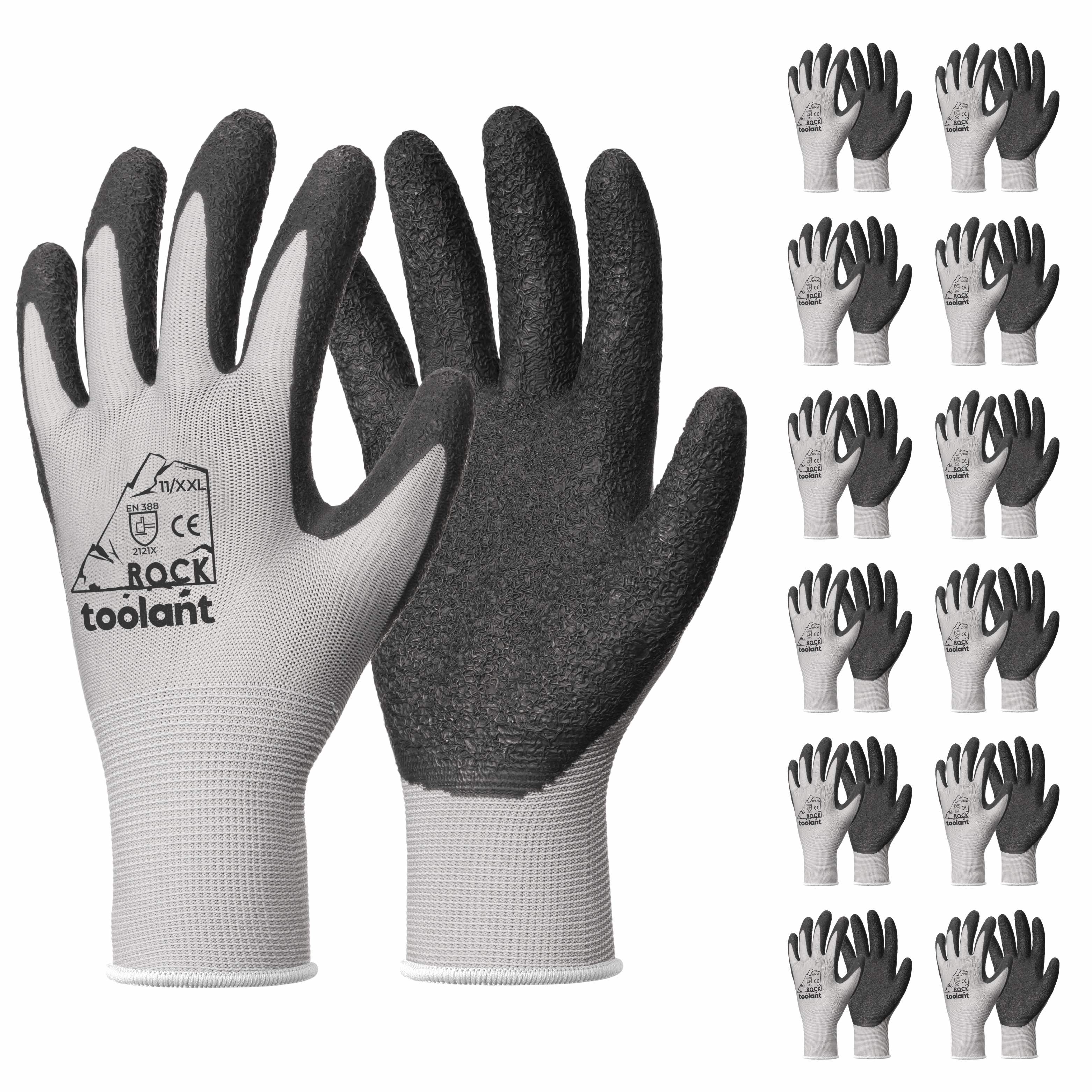12 Pairs Crinkle Latex Rubber Hand Coated Safety Work Gloves for Men Women  General Multi Use Construction Warehouse Gardening Assembly Landscaping