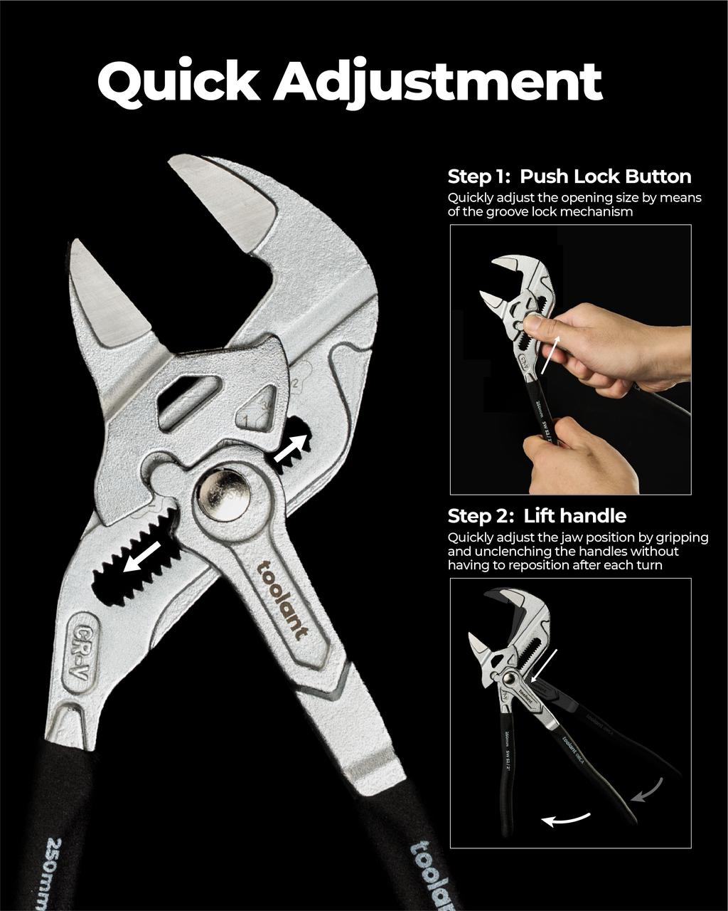 Chrome Pliers Wrench, 5"/7"/10"/12"