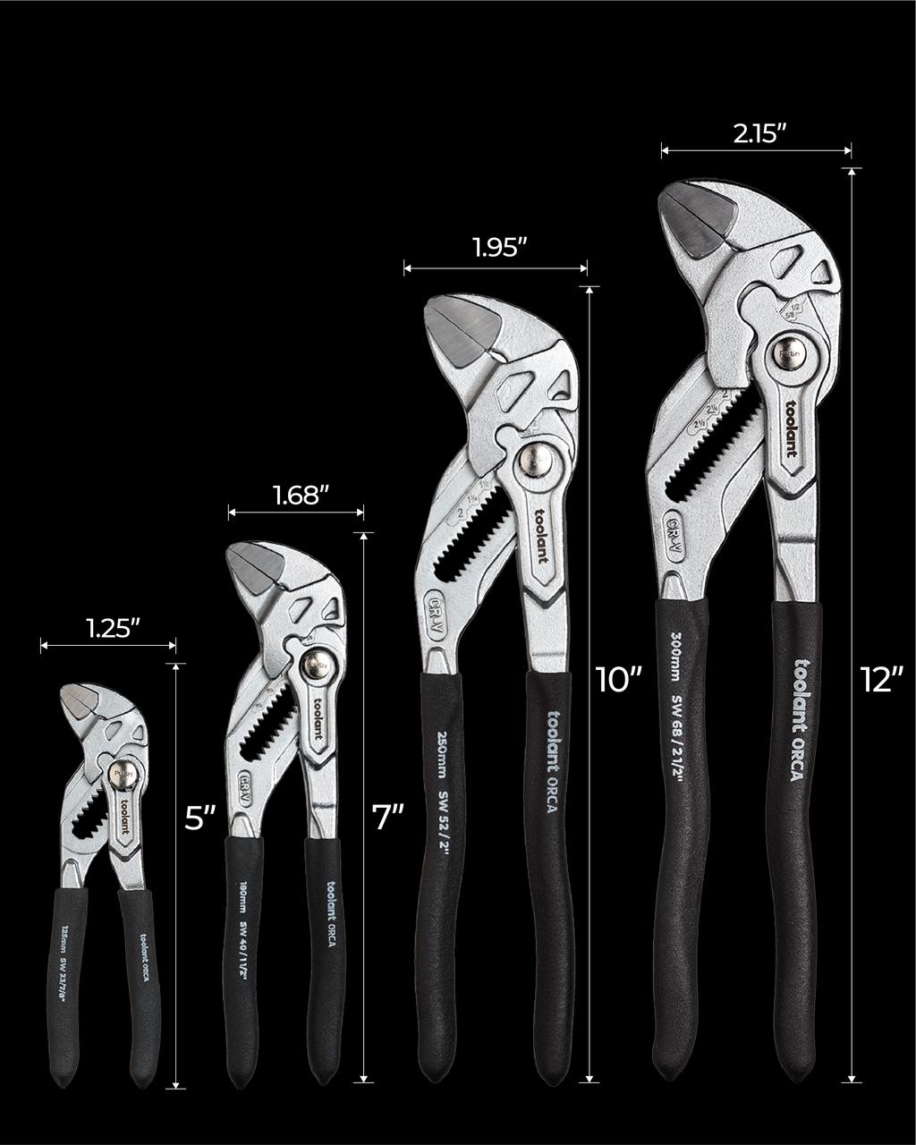 Chrome Pliers Wrench, 5"/7"/10"/12"