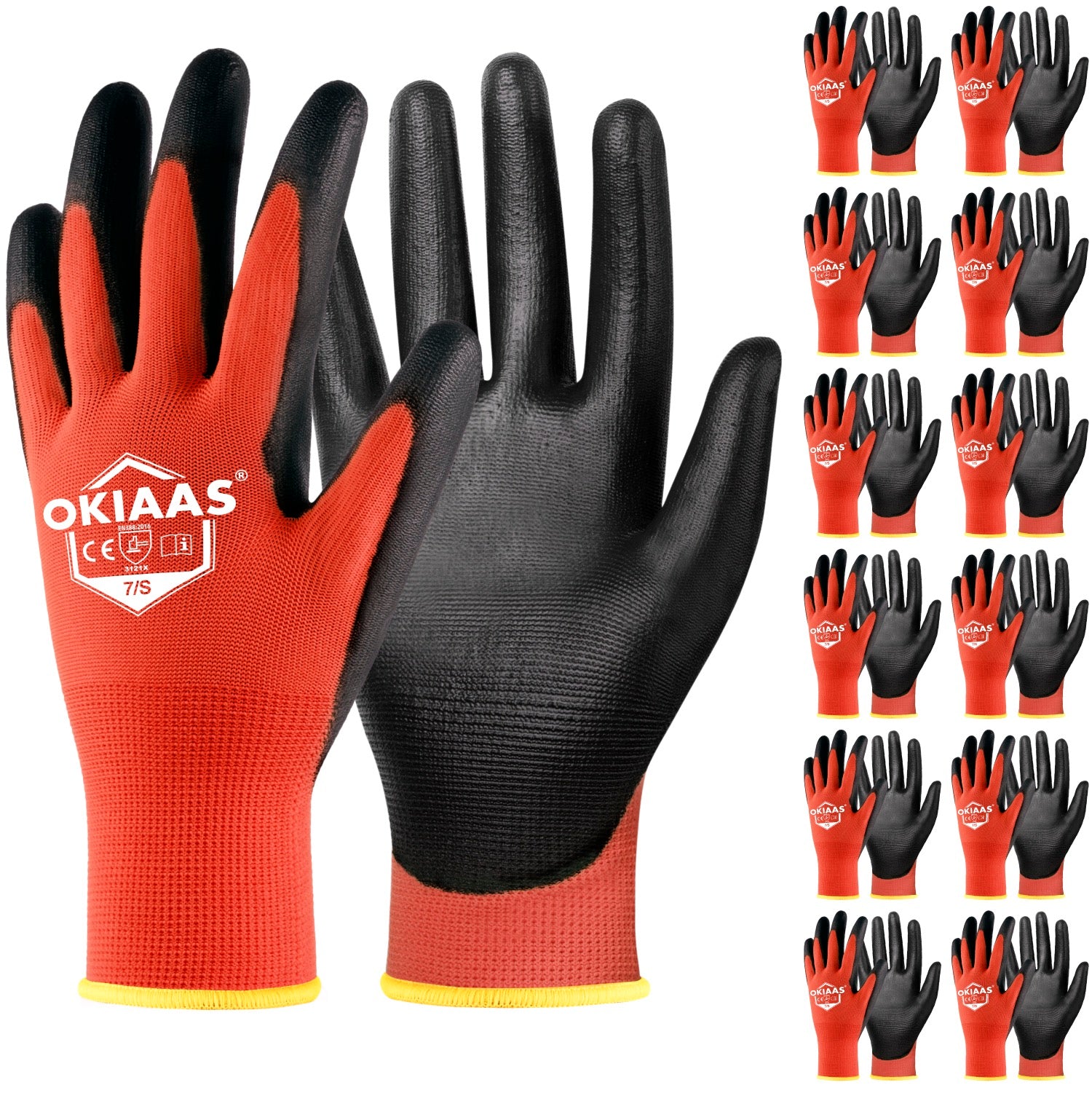 12 Pairs Safety Work Gloves with PU Coated, for Mechanic, Warehouse, Gardening