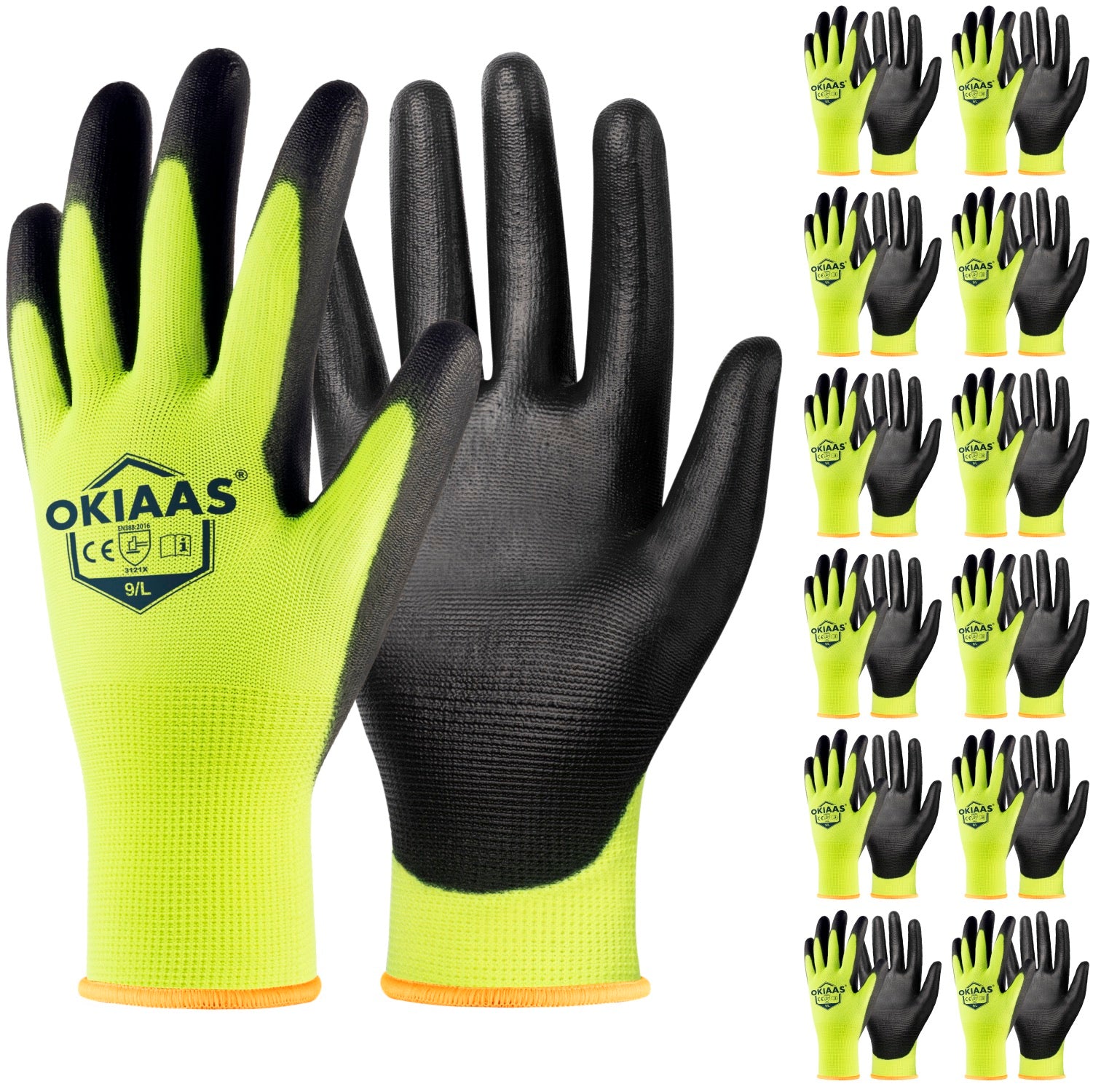 12 Pairs Safety Work Gloves with PU Coated