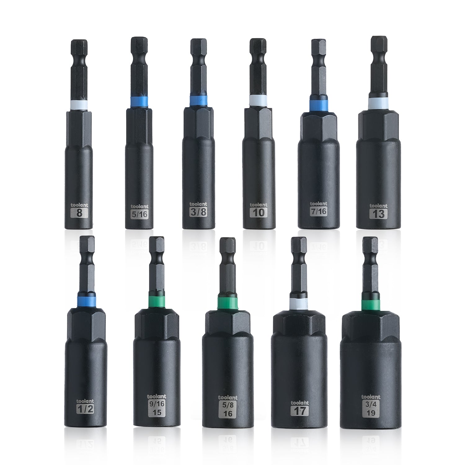 FOCUS AUTO TOOLS 55-Piece Magnetic Nut Driver Set - Metric, SAE & Deep Impact Sockets