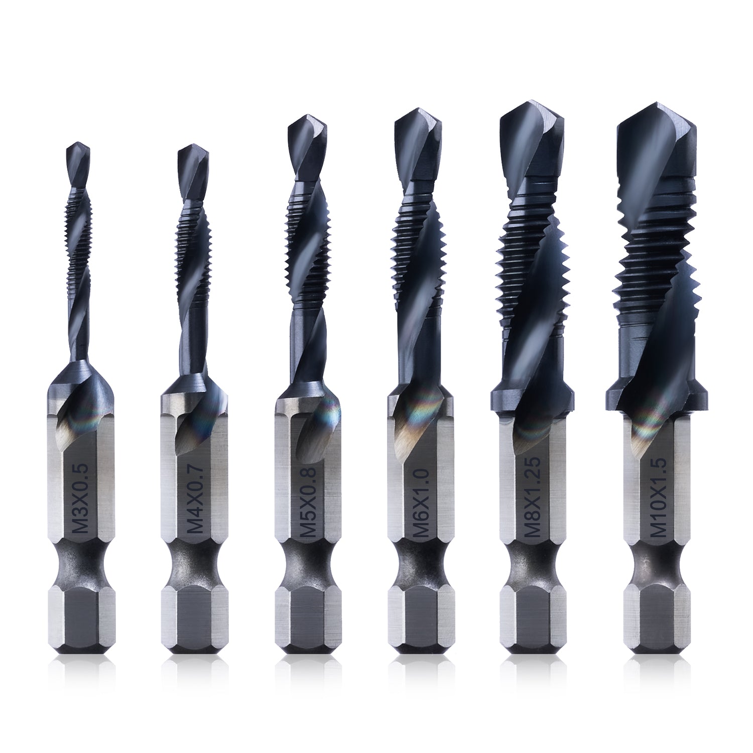 Combination Drill and Tap Bit Set, One-Step Drilling, Tapping, and Deburring/Countersinking for Stainless Steel, Aluminum,Copper, Plastic, Mild Steel