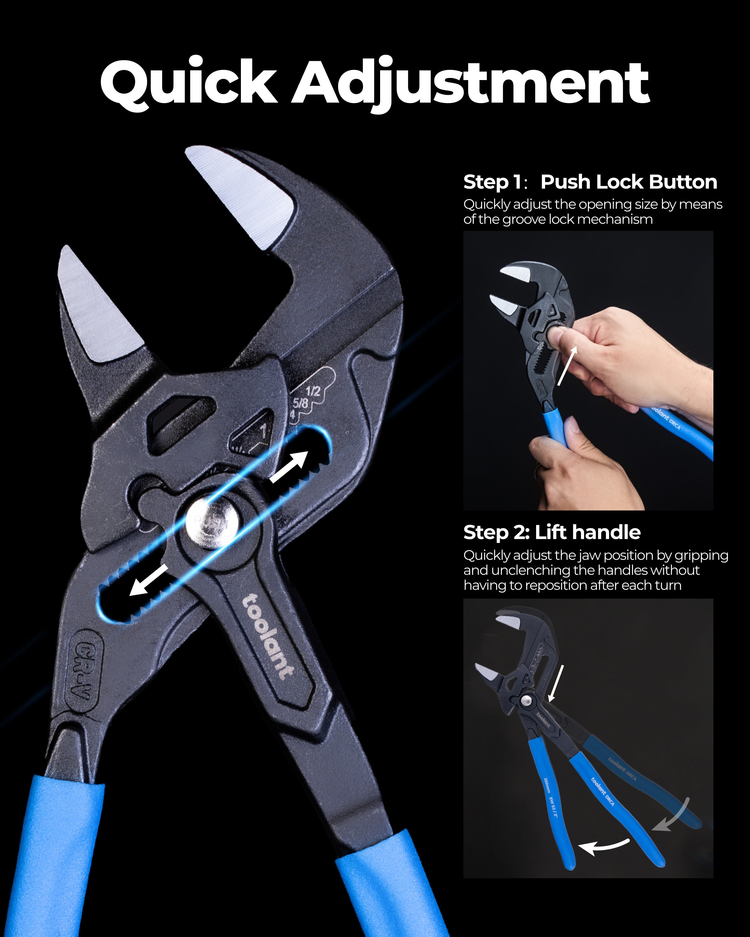 toolant 7/10/12-Inch Adjustable Plier Wrench
