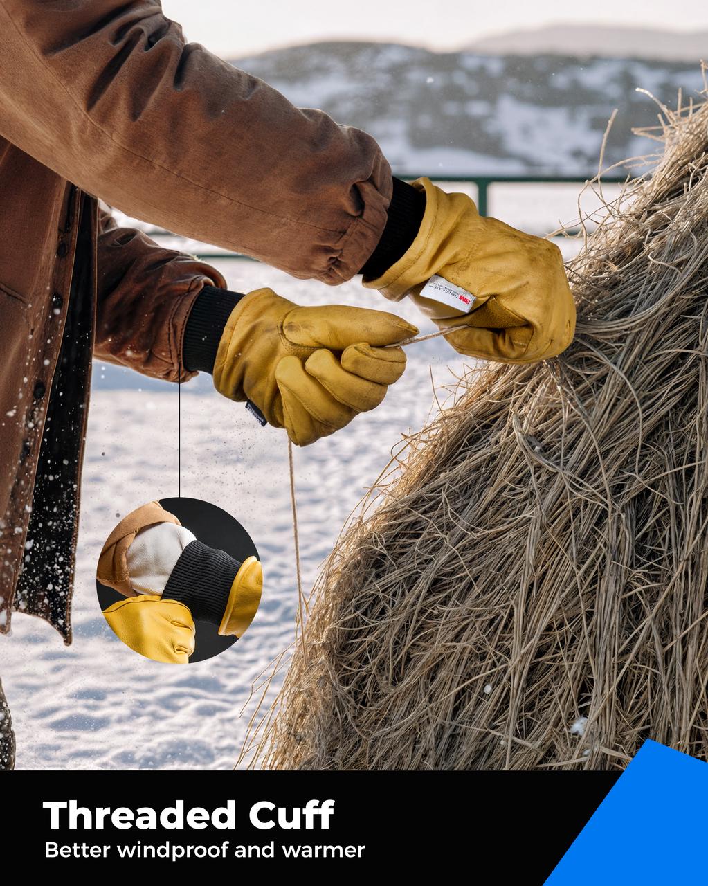 3M Thinsulate Leather Winter Work Gloves with Threaded Cuff