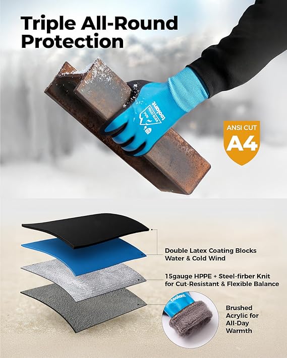ANSI A4 Cut Resistant Waterproof Winter Work Gloves