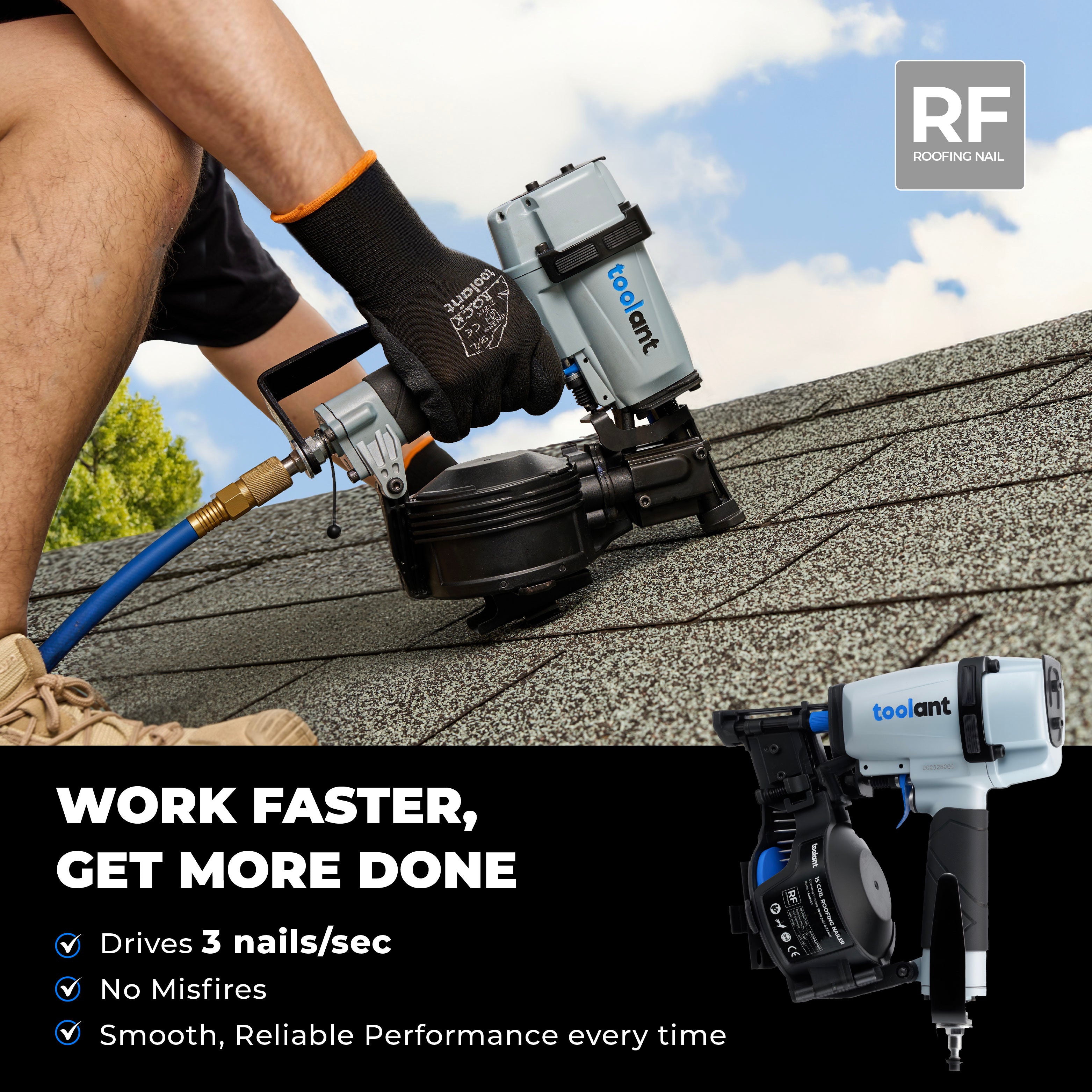 toolant Roofing Nailer, Pneumatic Roofing Nail Gun for 3/4" to 1-3/4" Nails