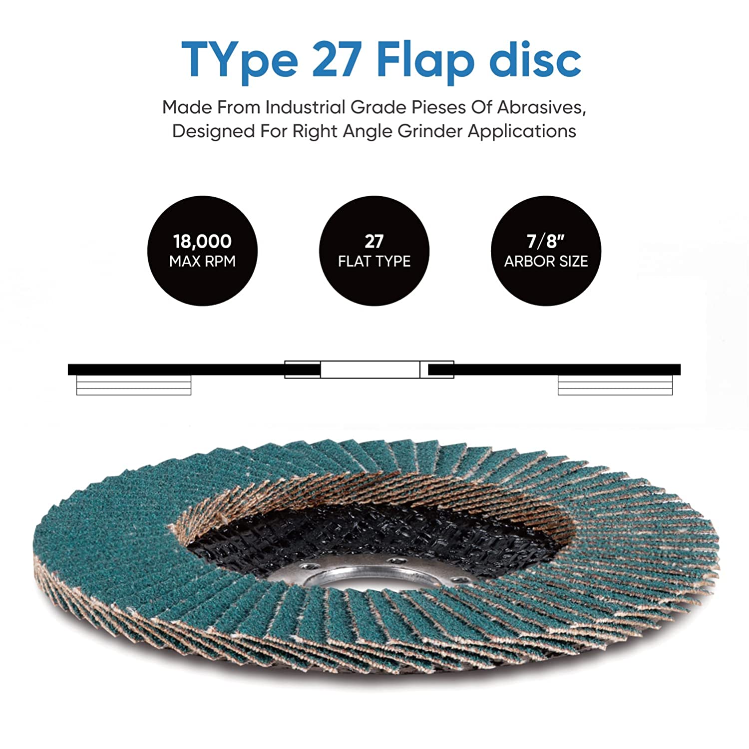 Zirconia Flap Disc, High Density Abrasive Grinding Discs for Metal/Wood Grinding, T27