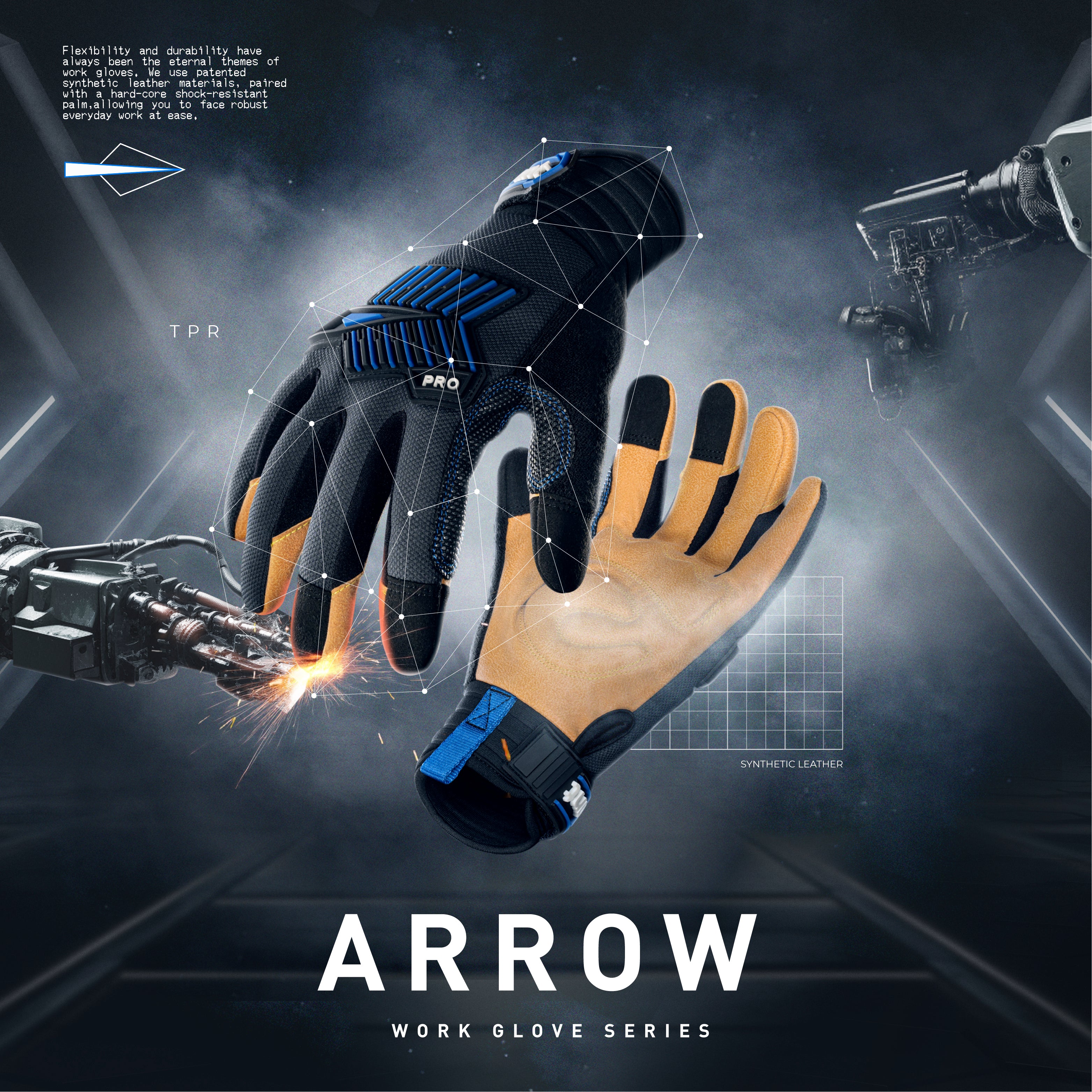 Arrow Pro Mechanic Gloves Heavy Duty, with Impact Protection, High Dex