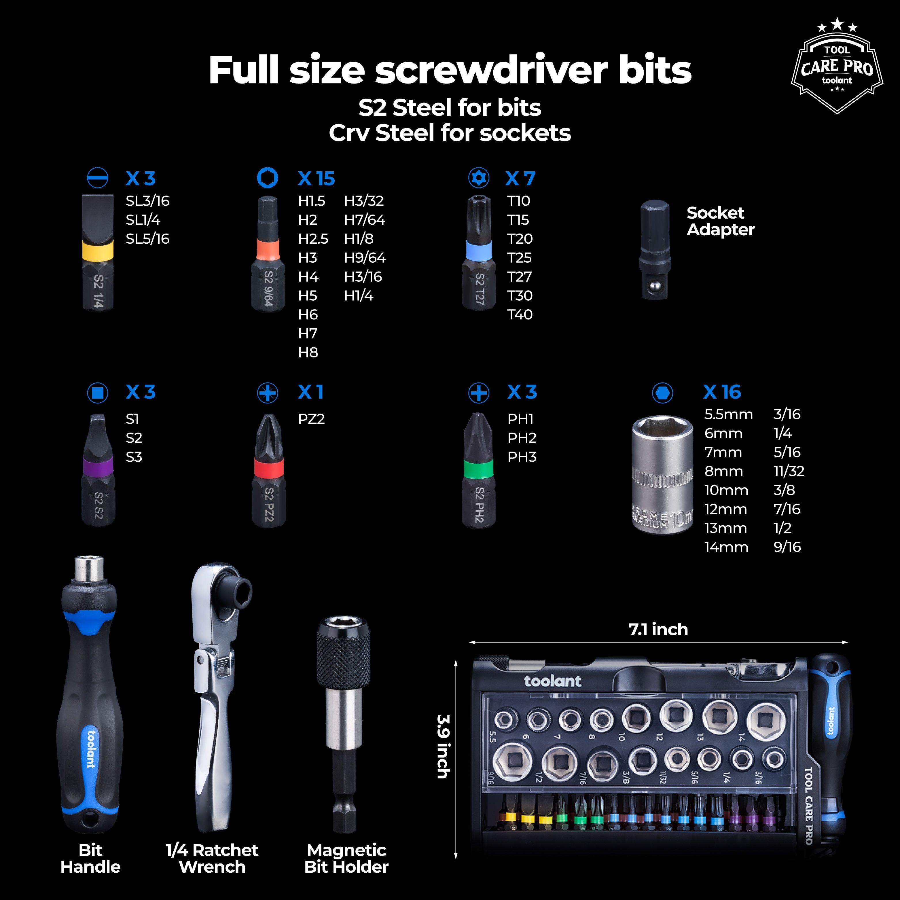 Mini Ratchet Wrench Set 52pcs with Sockets and Screwdriver Bits, 1/4” Dual Flex Head Ratchet Wrench for Tight Space