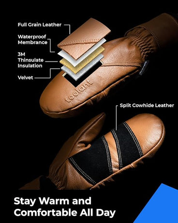 Waterproof Insulated Winter Leather Work Mittens