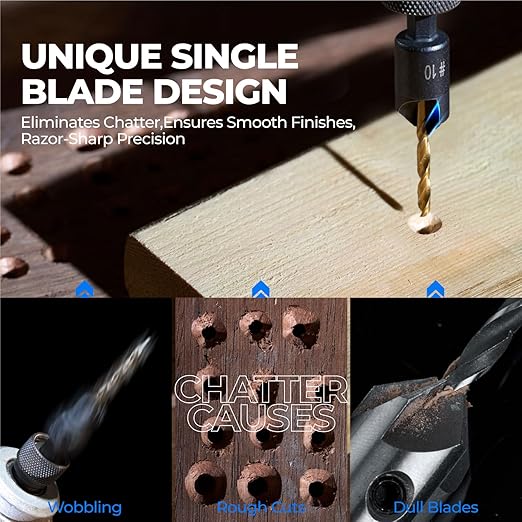 Silence Combination Countersink Drill Bits, #4, #6, #8, #10, #12