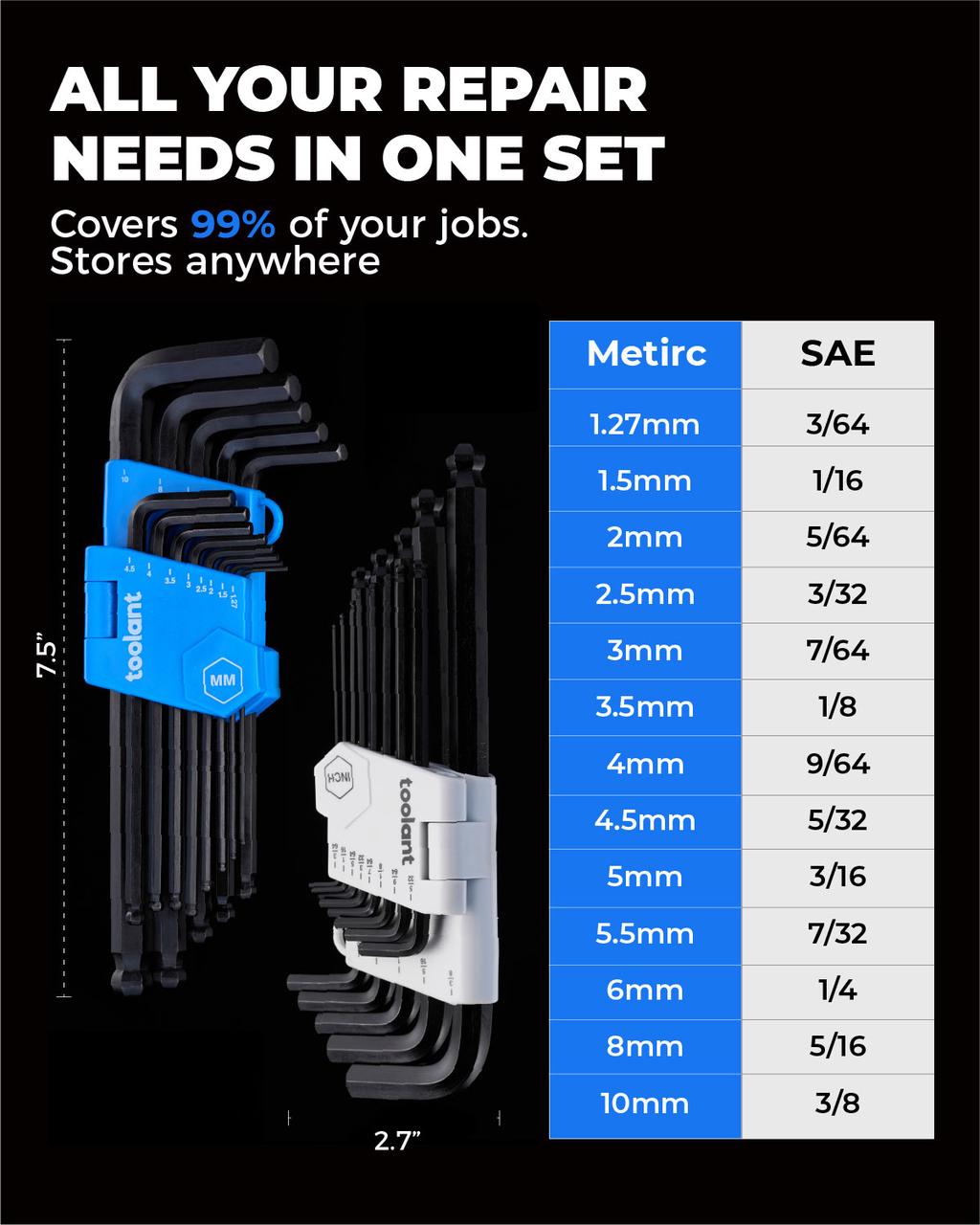 Metric & SAE Ball End Allen Wrench Set, 26pcs
