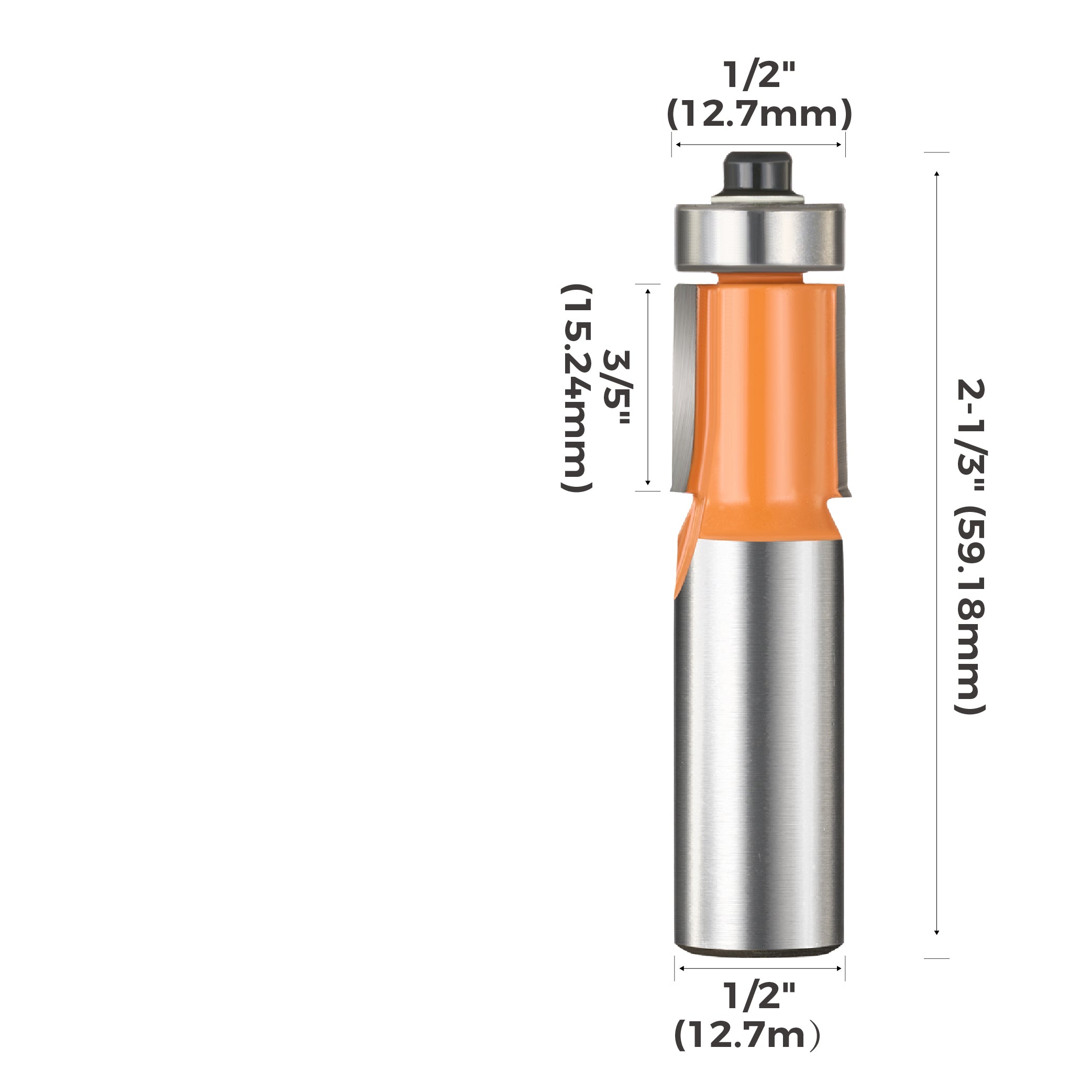 toolant Flush Trim Router Bits for Edge Forming, 1/2-Inch Shank 3/5-Inch Height X 1/2-Inch Dia, Carbide-Tipped Milling Cutter for Woodworking