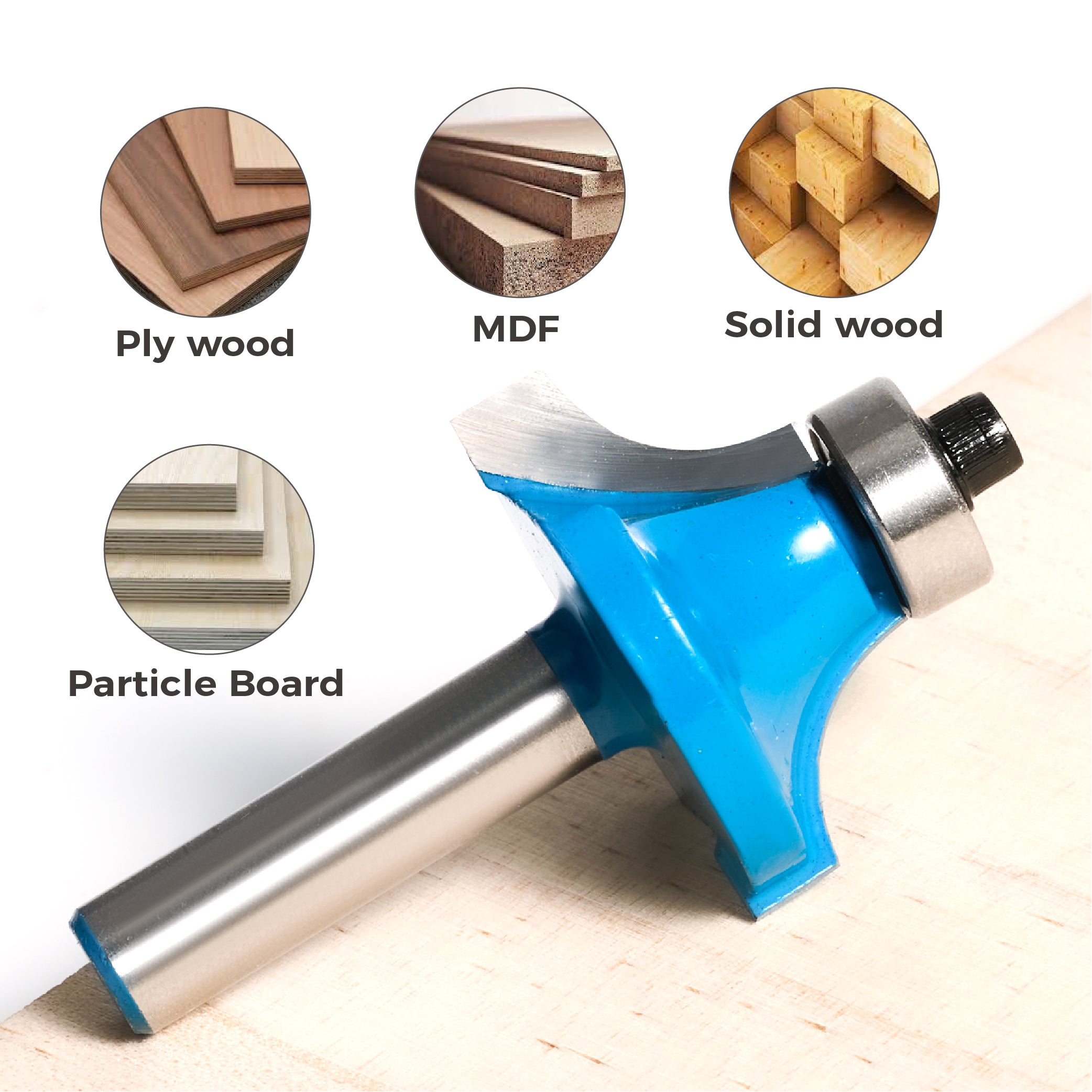 toolant Round Over Router Bits for Edge Forming, 5/16-Inch Shank 3/8-Inch Radius, Carbide-Tipped Milling Cutter for Woodworking