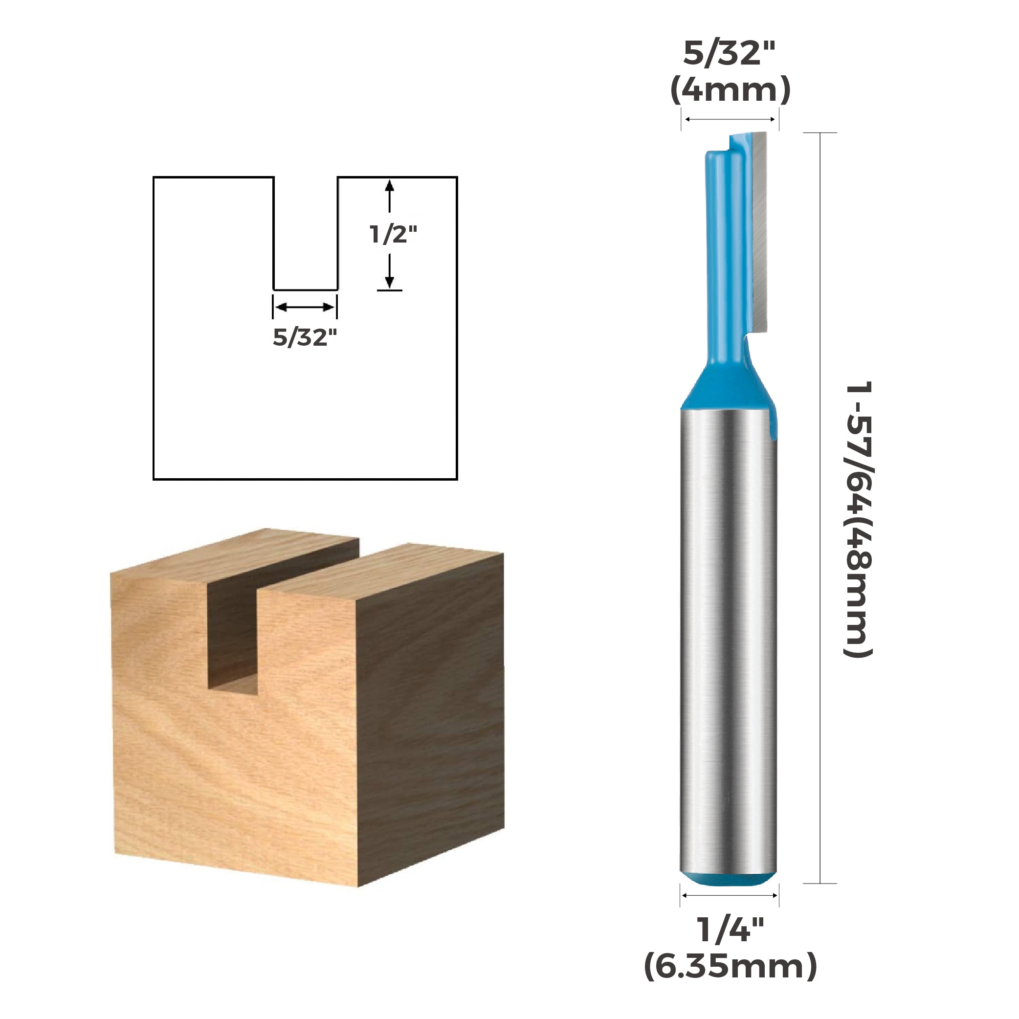 toolant Straight Router Bits , 1/4-Inch Shank 5/32-Inch Dia, Carbide-Tipped Milling Cutter for Woodworking