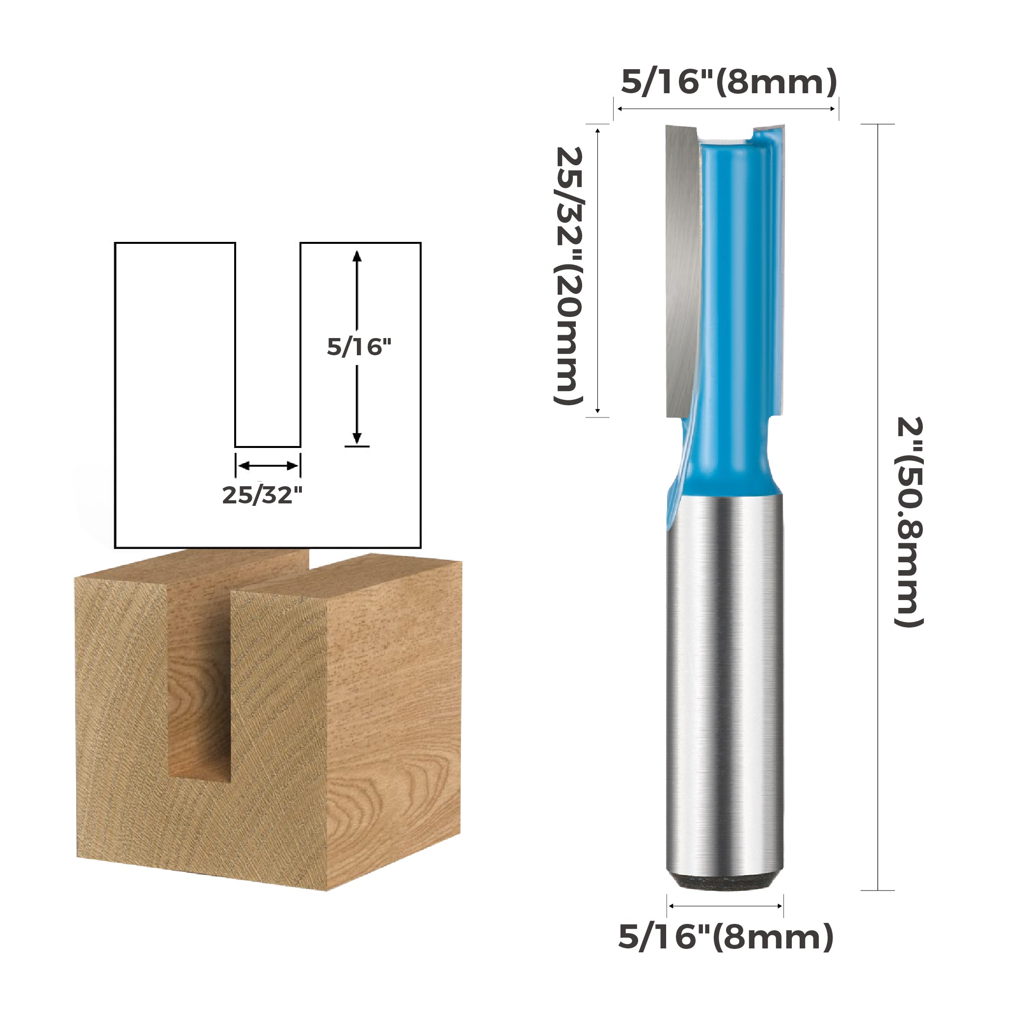 toolant Straight Router Bits , 5/16-Inch Shank 25/32-Inch Height X 5/16-Inch Dia, Carbide-Tipped Milling Cutter for Woodworking