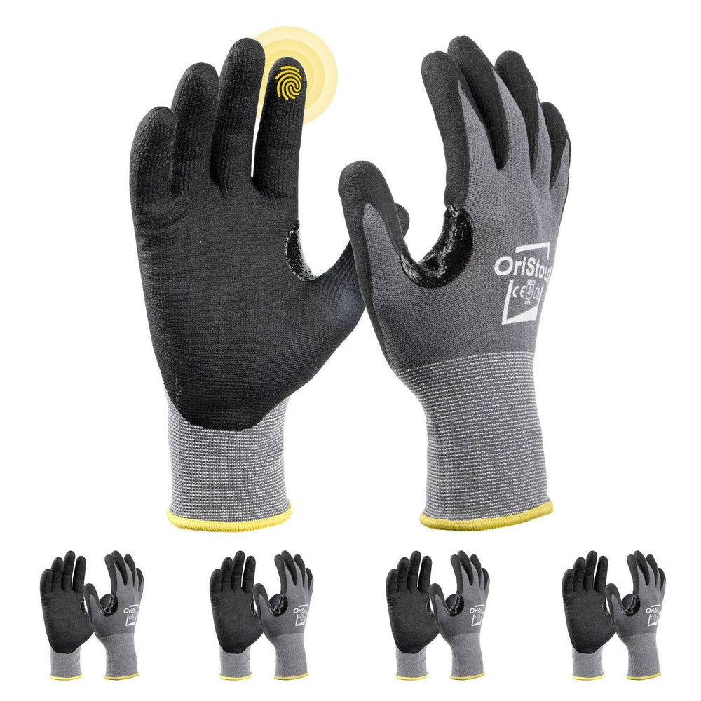 OriStout Micro Foam Nitrile Coated Safety Work Gloves, 4/12 Pairs, Grey