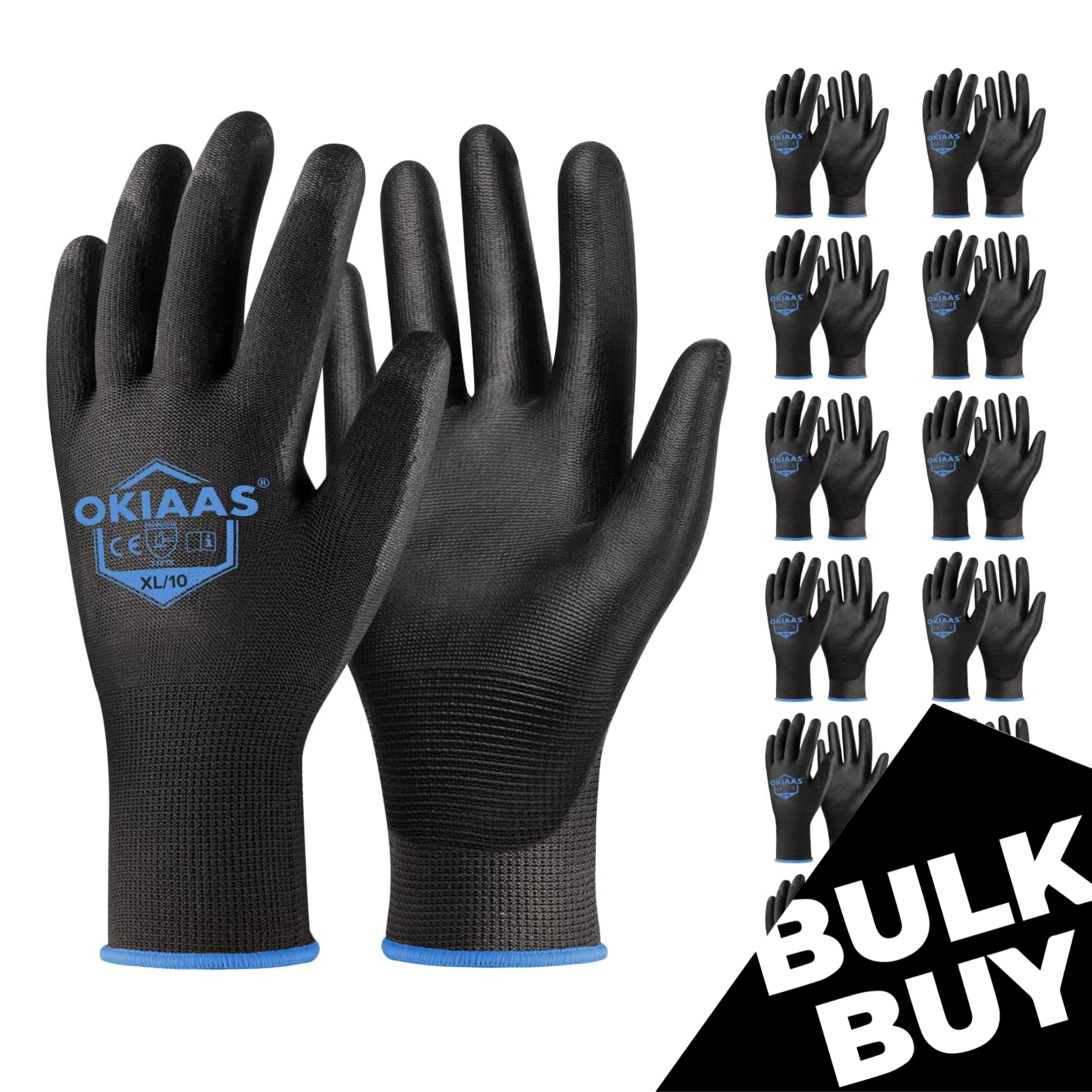 [Bulk Buy] 60 Pair Safety Polyurethane Dipped Work Gloves, for Mechanic, Warehouse